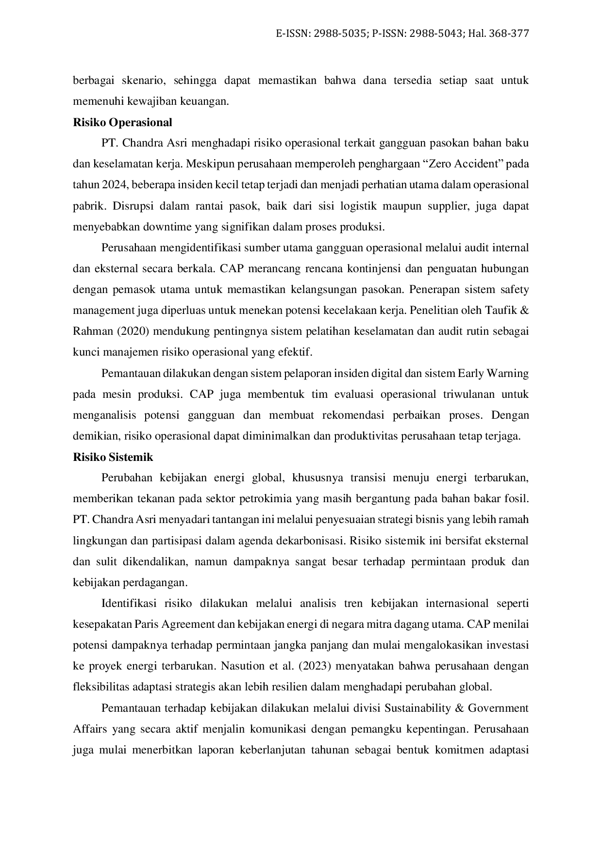 JURIS Analisis Strategi Manajemen Risiko Keuangan Perusahaan Petrokimia yang Terdaftar di BEI dalam Menghadapi Volatilitas Ekonomi Global Studi Berdasarkan Laporan Tahunan 2024