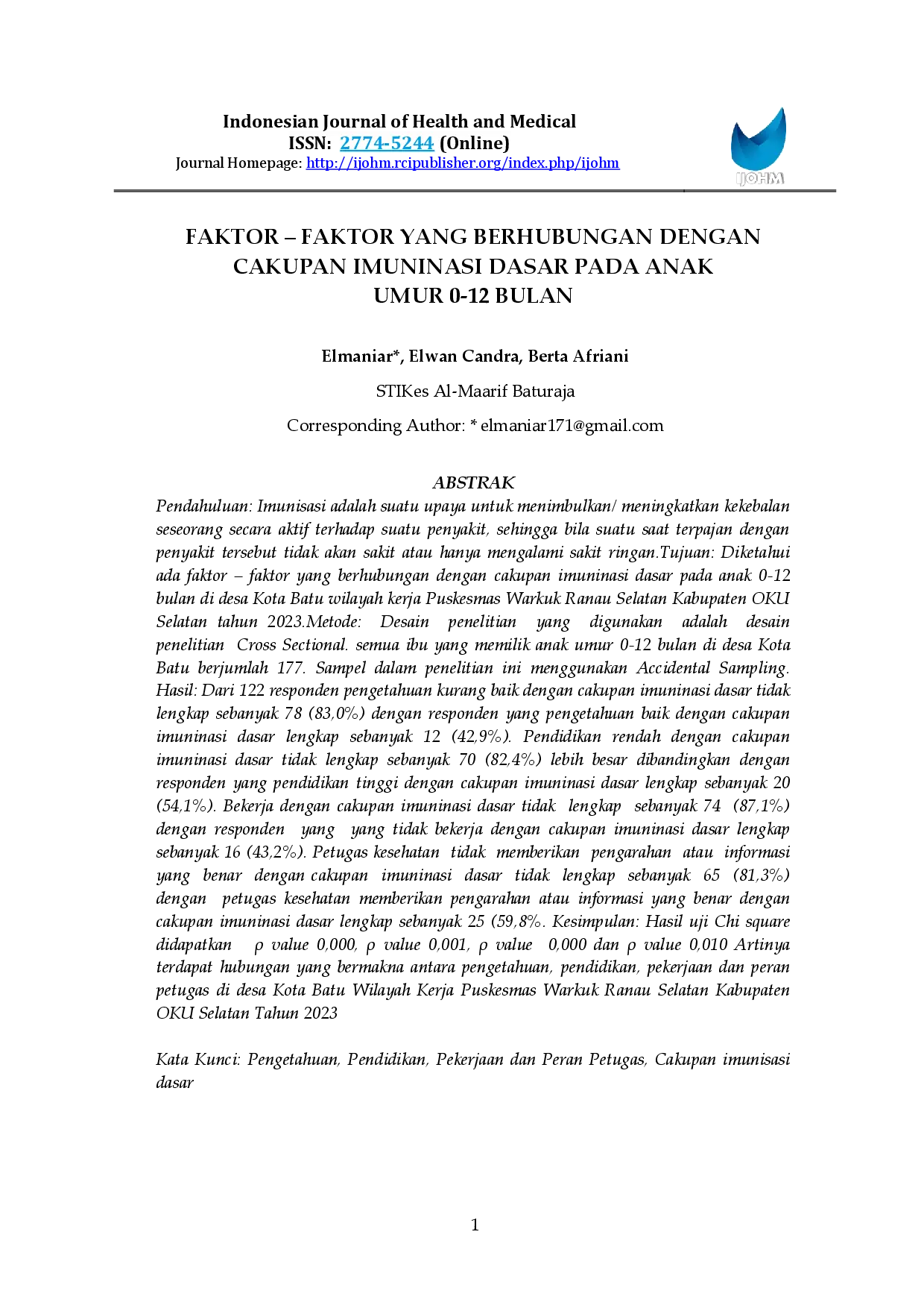 juris Faktor Faktor Yang Berhubungan Dengan Cakupan Imunisasi Dasar Pada Anak Umur 0 12 Bulan