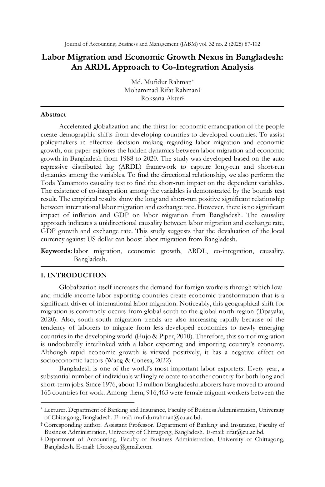 JURIS Labor Migration and Economic Growth Nexus in Bangladesh