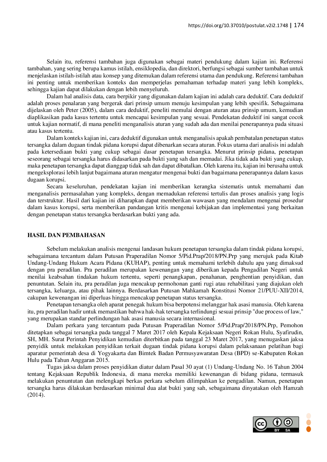 JURIS Analisis Yuridis Pembatalan Penetapan Status Tersangka Dugaan Tindak Pidana Korupsi Dengan Alasan Tidak Didasari Alat Bukti Yang Cukup