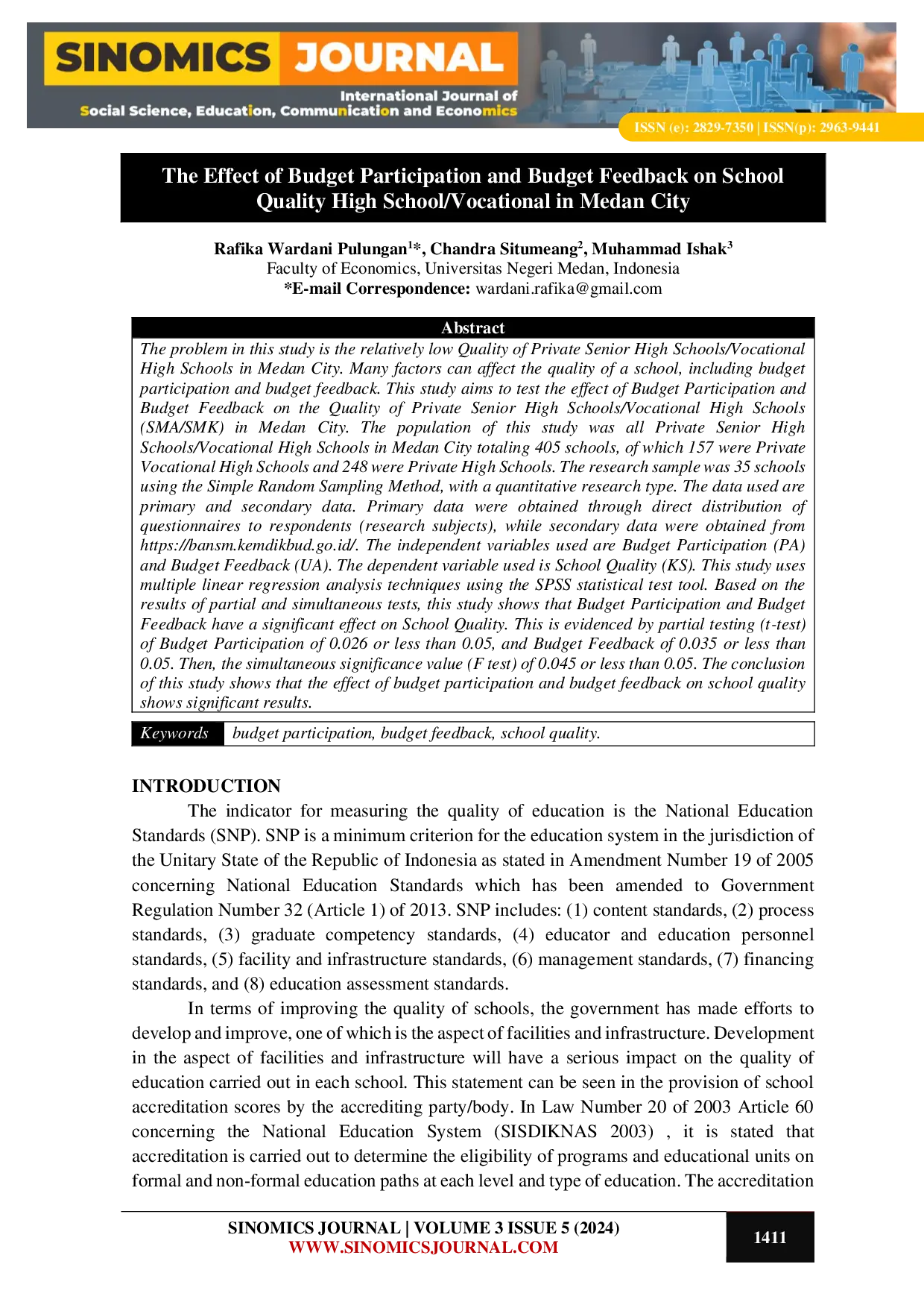 JURIS The Effect of Budget Participation and Budget Feedback on School Quality High School Vocational in Medan City