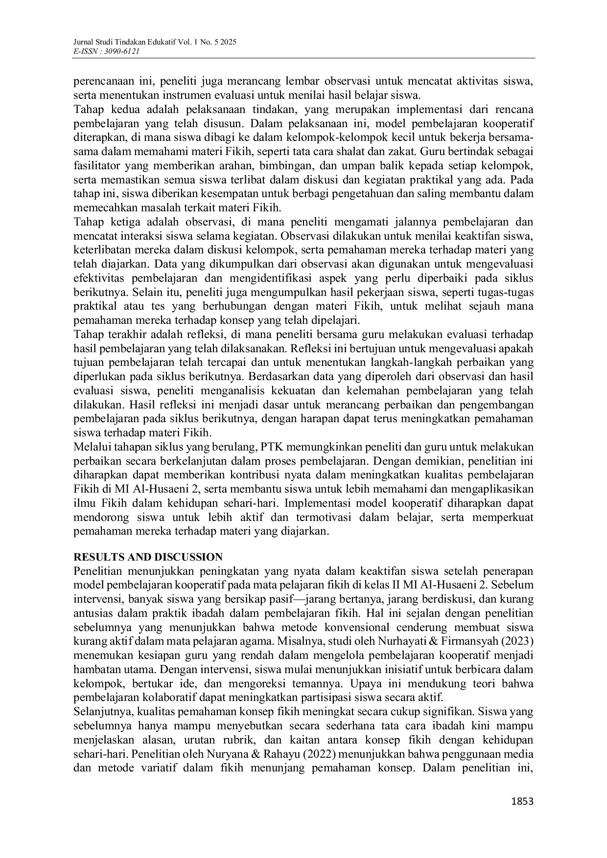 JURIS Penguatan Pemahaman Fikih melalui Model Pembelajaran Kooperatif pada Siswa Kelas II MI Al Husaeni 2 Peningkatan Keterampilan Praktik Ibadah Siswa