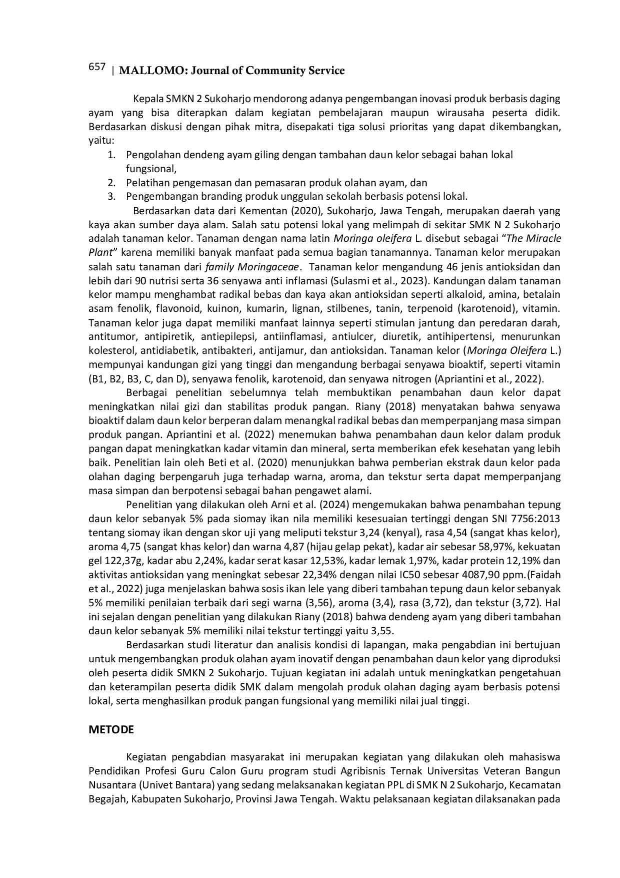 JURIS Pelatihan Pengolahan Hasil Peternakan melalui Pembuatan Dendeng Ayam dengan Penambahan Tepung Daun Kelor pada Peserta Didik