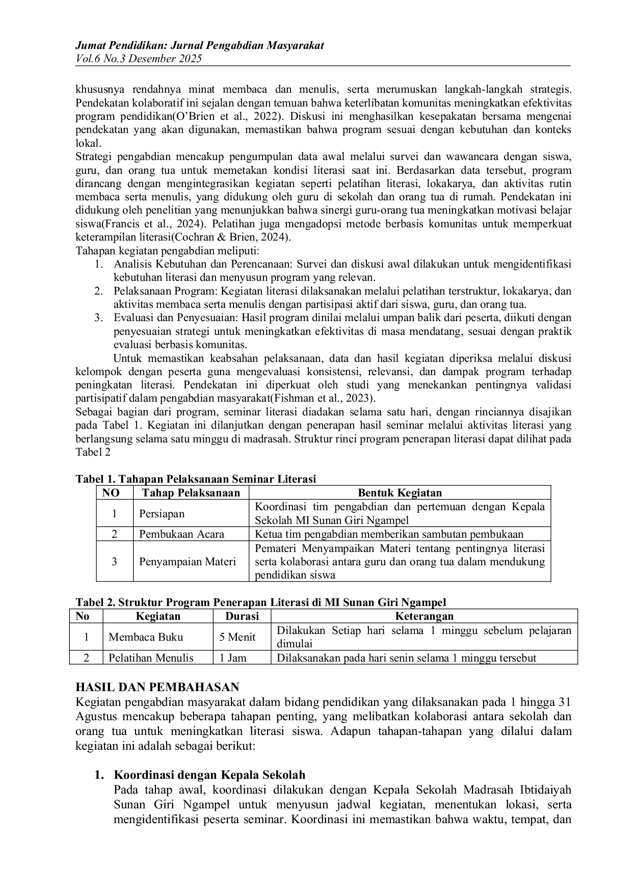 JURIS Peningkatan Literasi Melalui Sinergi Guru Orang Tua Menuju Pendidikan yang Berkualitas di MI Sunan Giri Ngampel Jombang