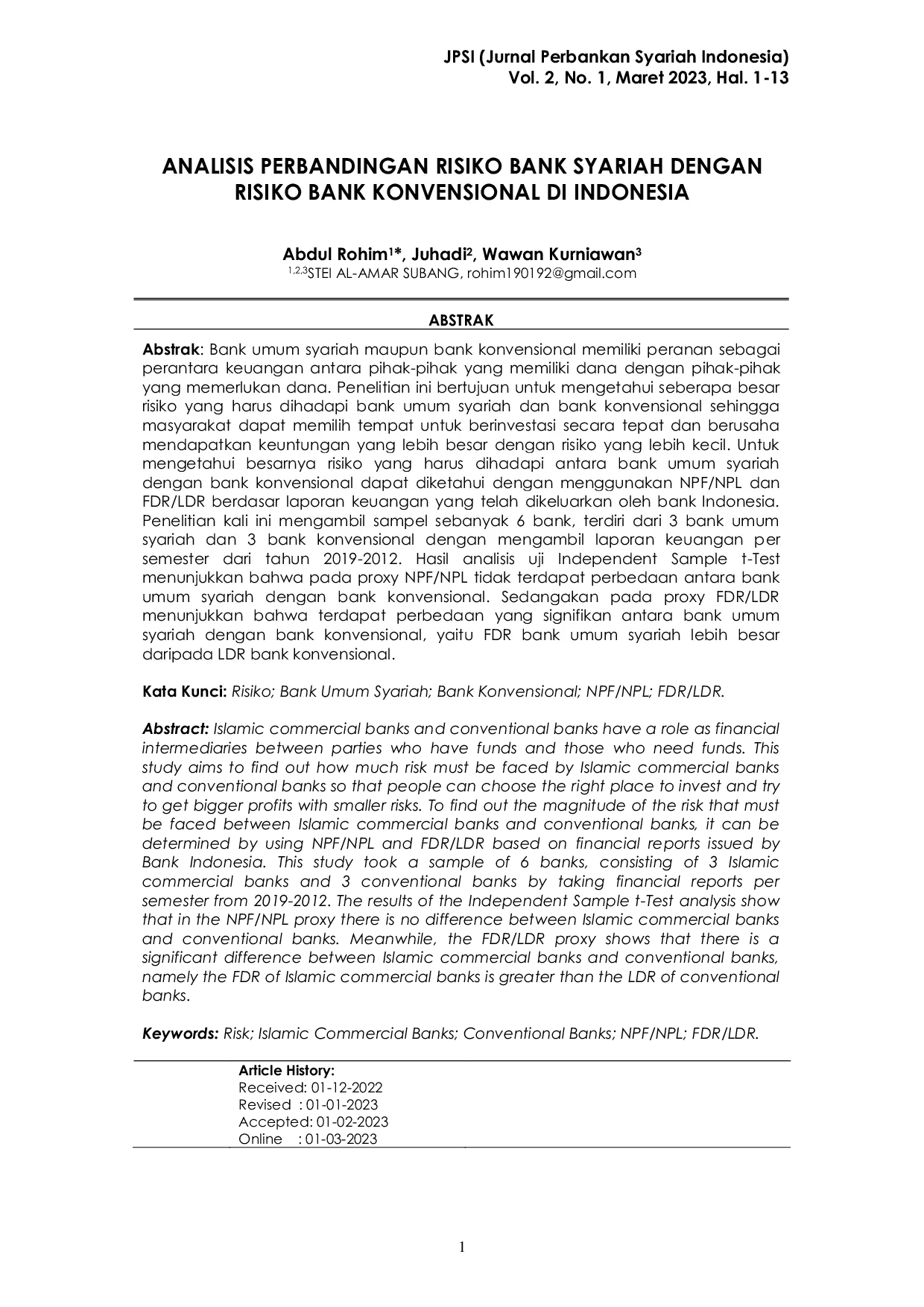 JURIS Analisis Perbandingan Risiko Bank Syariah dengan Risiko Bank Konvensional di Indonesia