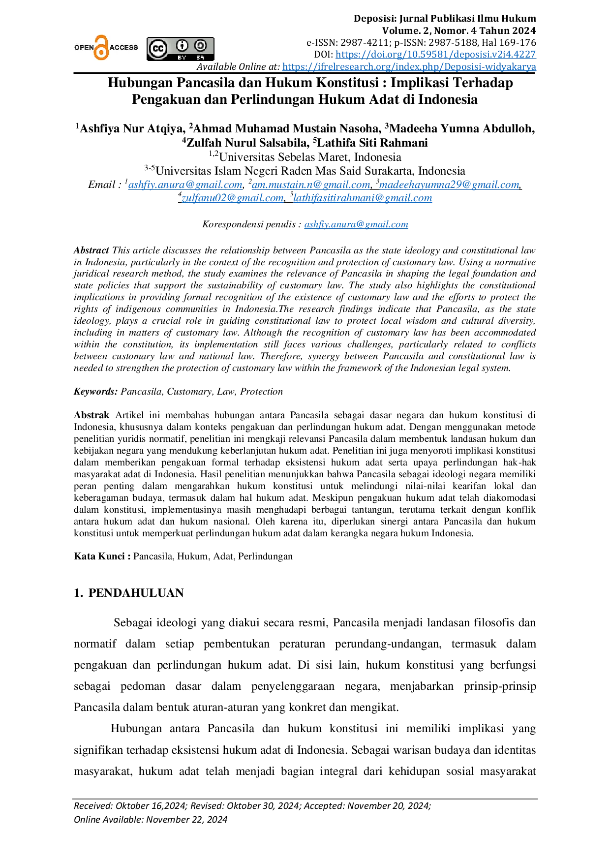 JURIS Hubungan Pancasila dan Hukum Konstitusi Implikasi Terhadap Pengakuan dan Perlindungan Hukum Adat di Indonesia