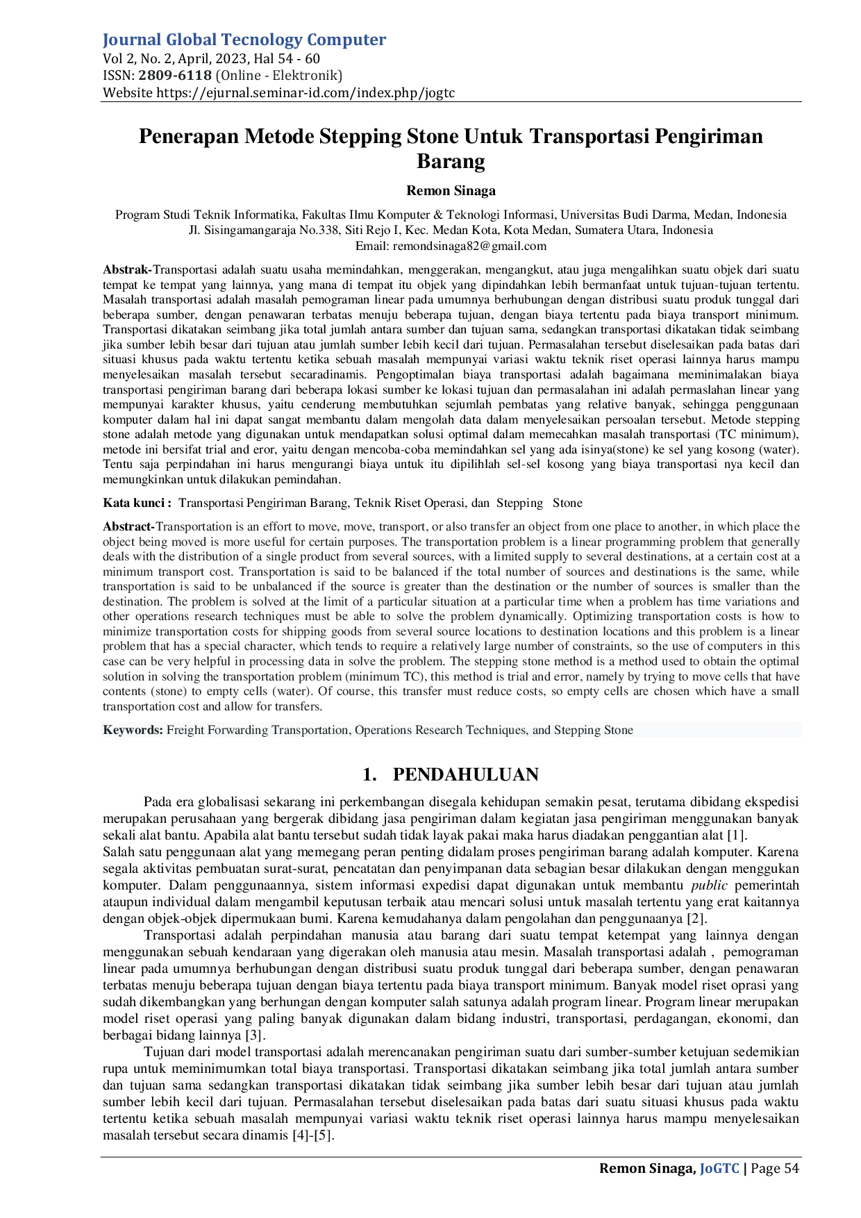 JURIS Penerapan Metode Stepping Stone Untuk Transportasi Pengiriman Barang