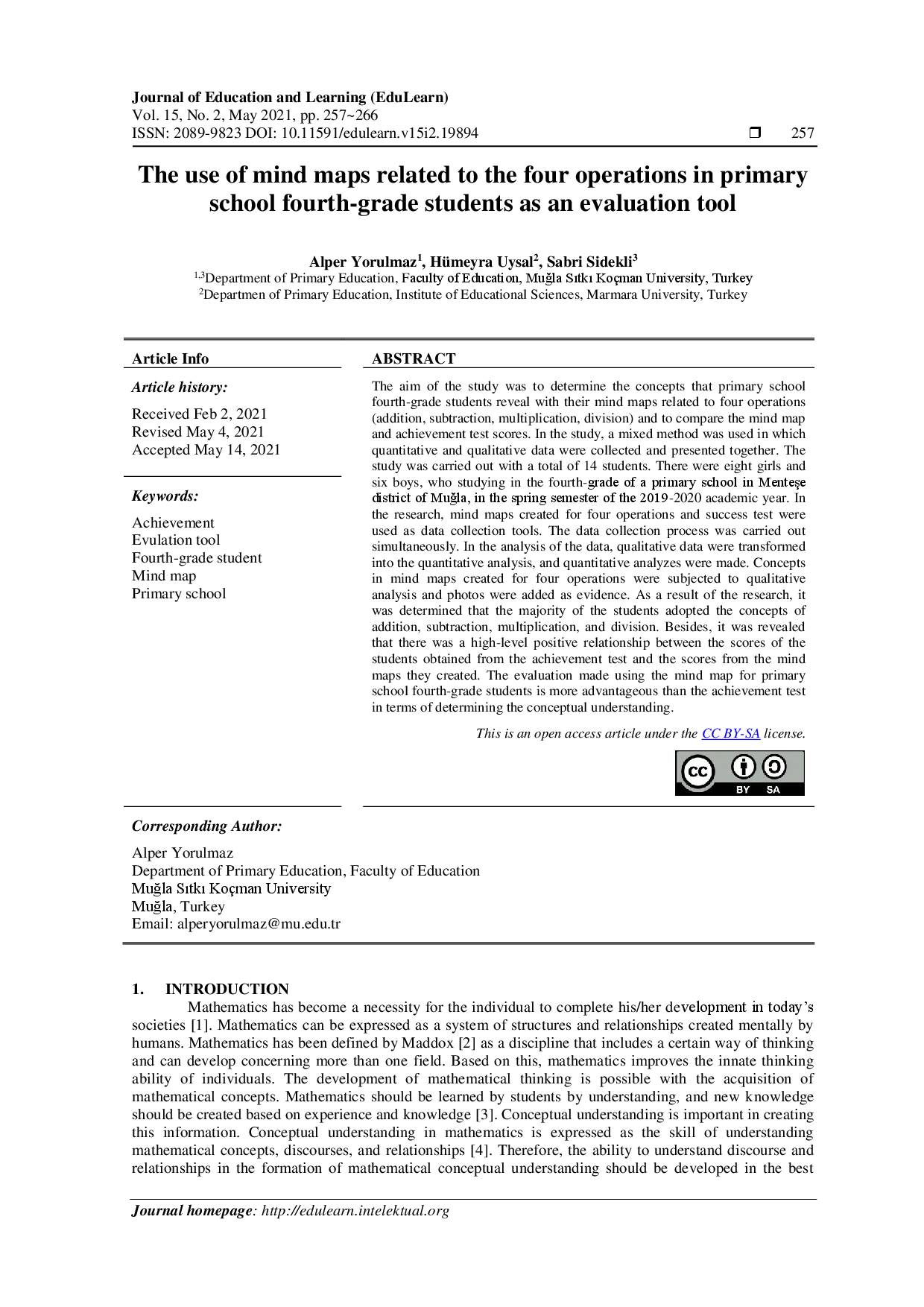 juris The use of mind maps related to the four operations in primary school fourth grade students as an evaluation tool