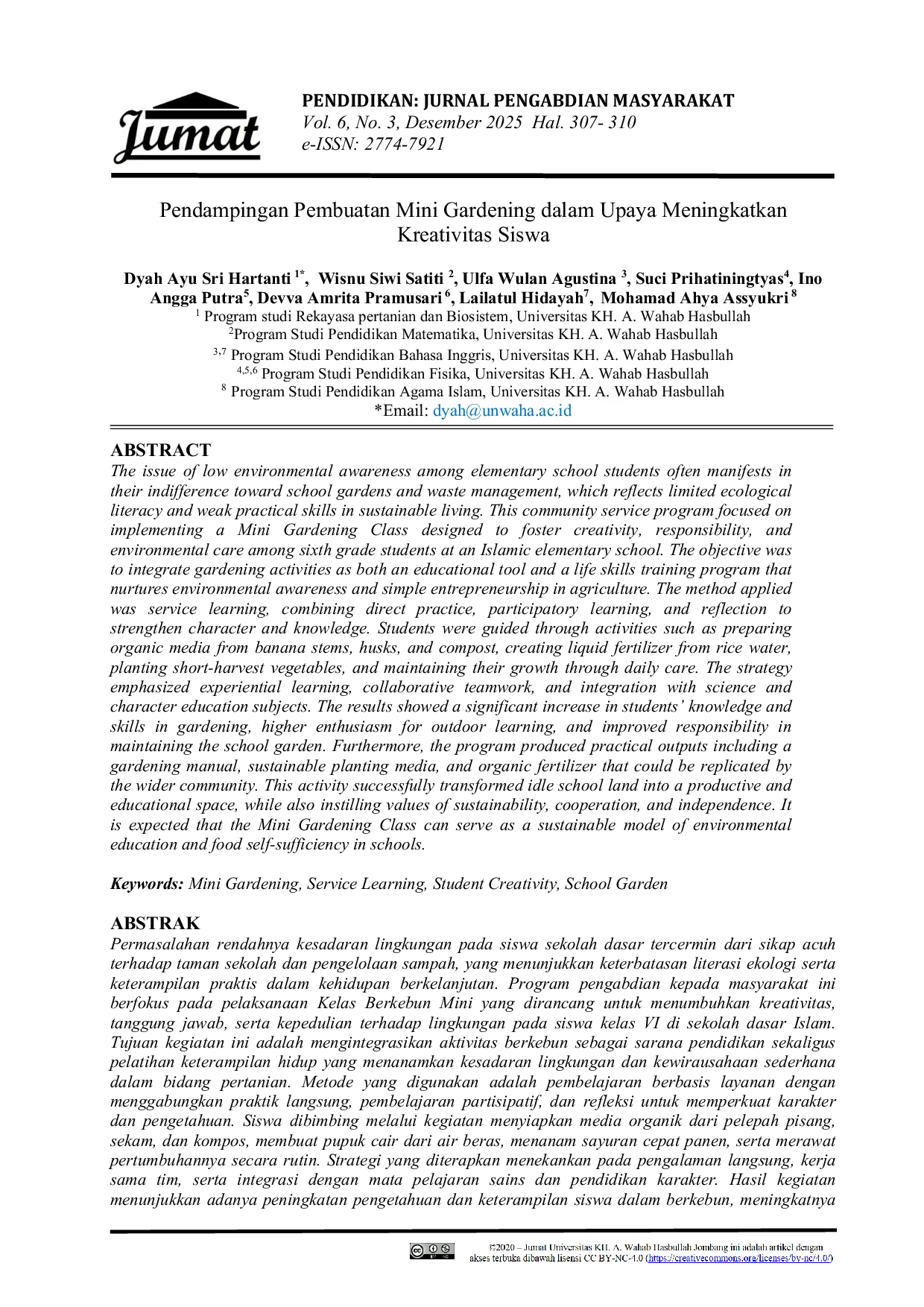 JURIS Pendampingan Pembuatan Mini Gardening dalam Upaya Meningkatkan Kreativitas Siswa