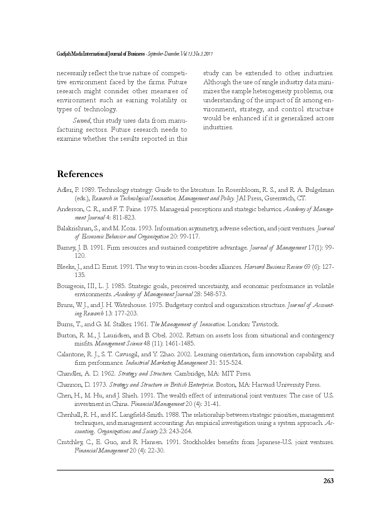 juris Investigating the Joint Effects of Strategy Environment and Control Structure on Performance