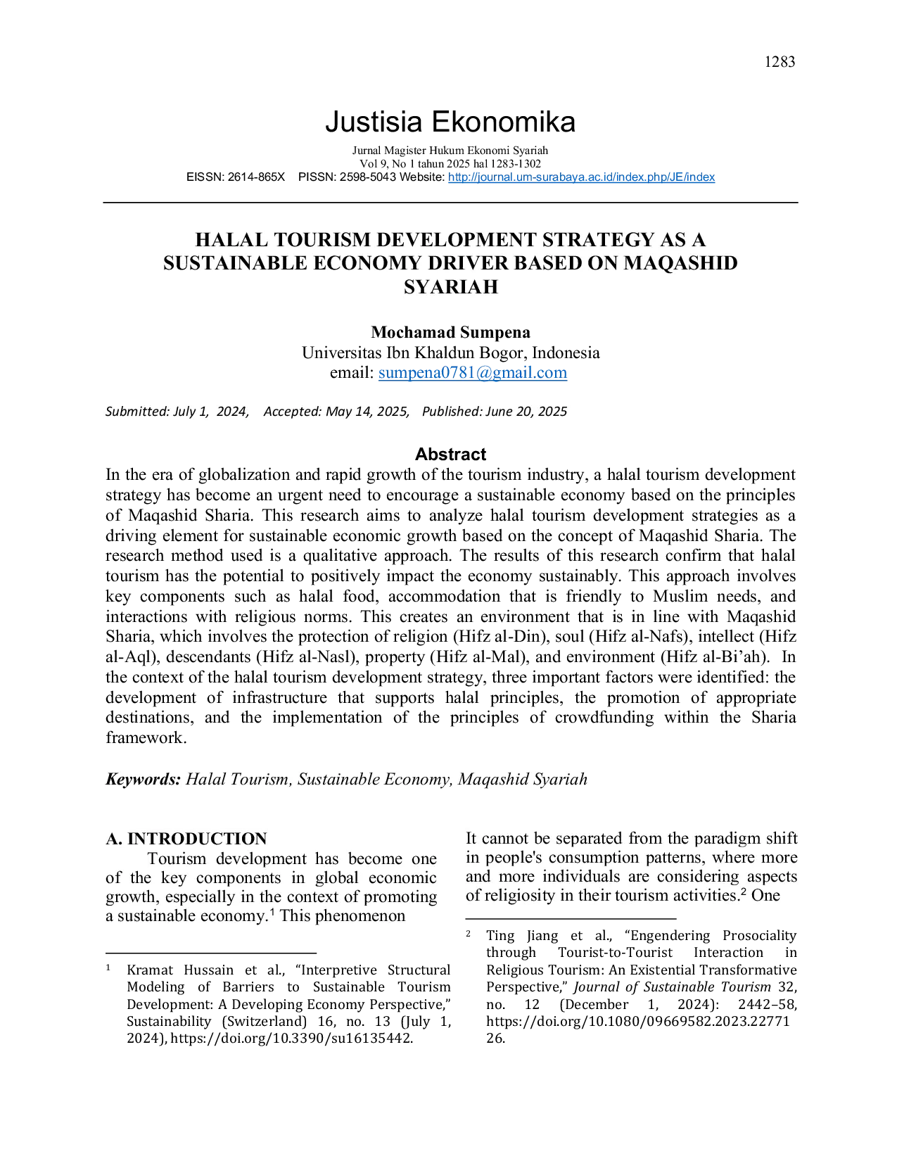 JURIS Halal Tourism Development Strategy as a Sustainable Economy Driver Based on Maqashid Syariah