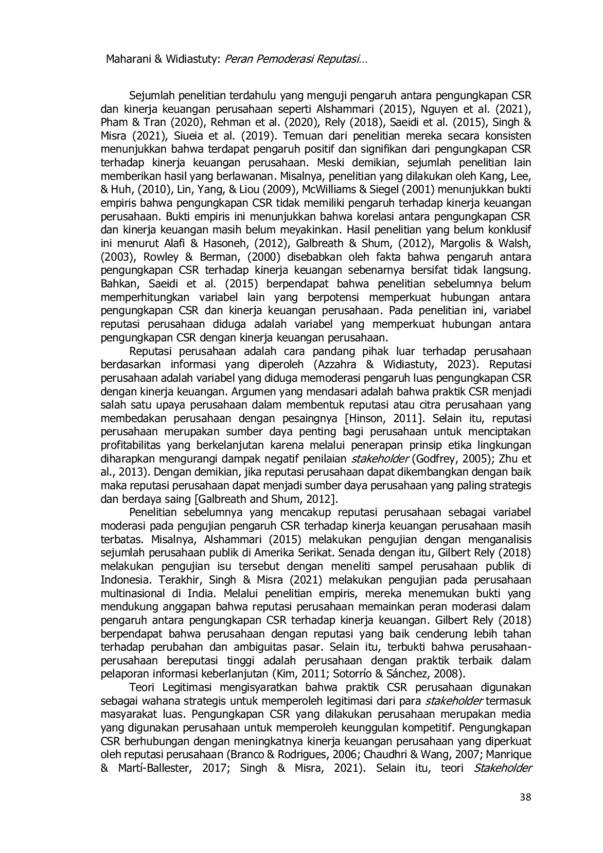 JURIS Peran Pemoderasi Reputasi Perusahaan Pada Pengaruh Luas Pengungkapan Website CSR Terhadap Kinerja Keuangan