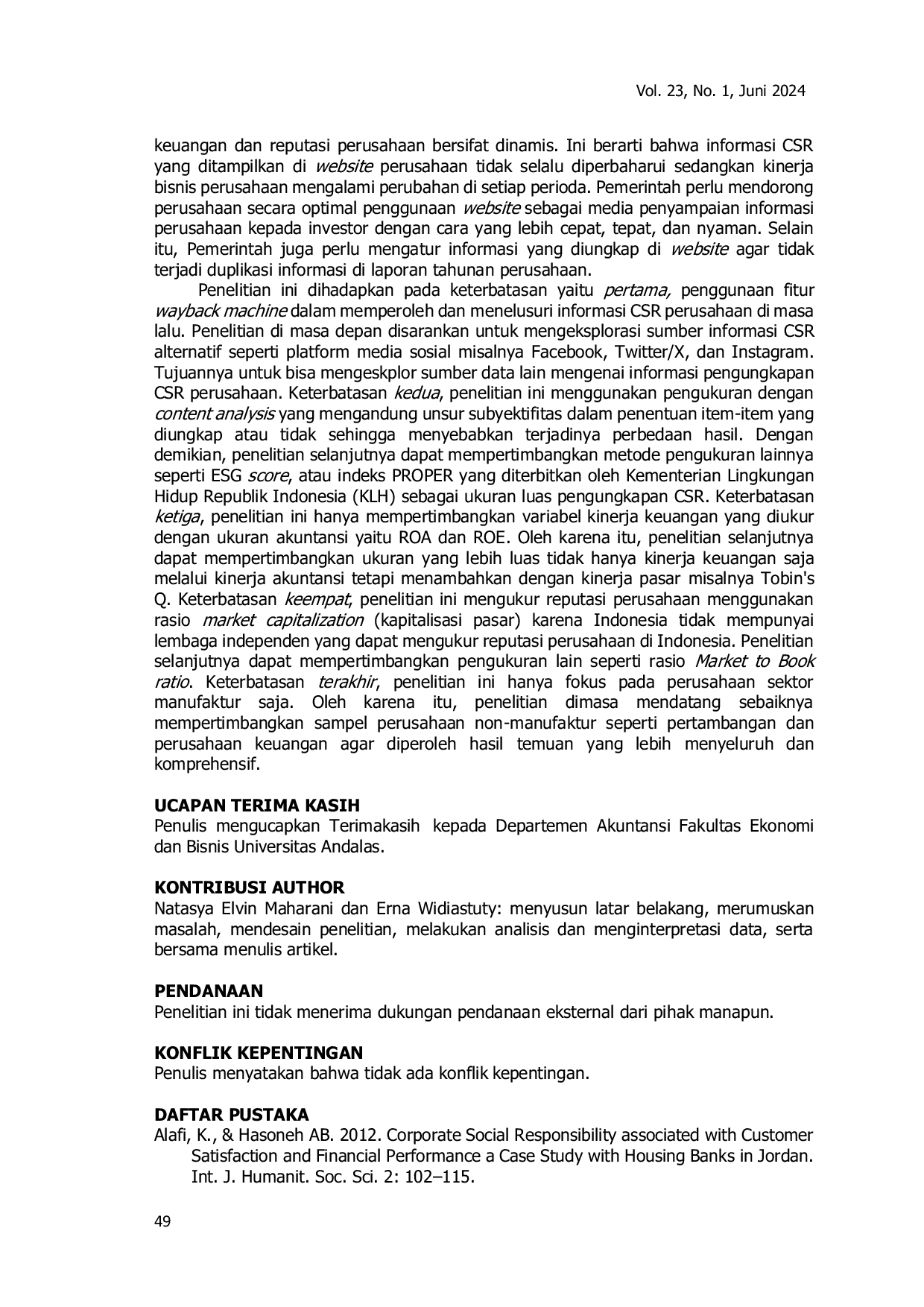 JURIS Peran Pemoderasi Reputasi Perusahaan Pada Pengaruh Luas Pengungkapan Website CSR Terhadap Kinerja Keuangan