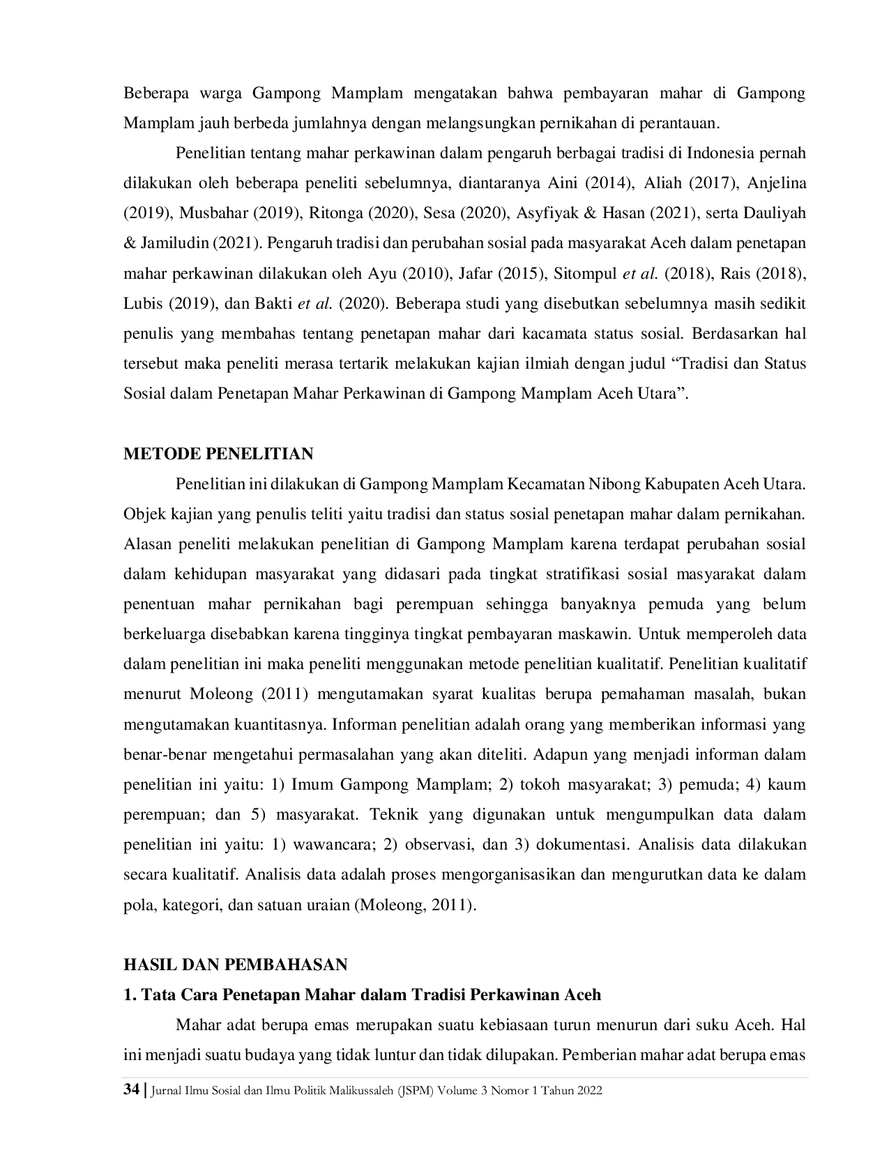 JURIS Tradisi dan Status Sosial dalam Penetapan Mahar Perkawinan di Gampong Mamplam Aceh Utara