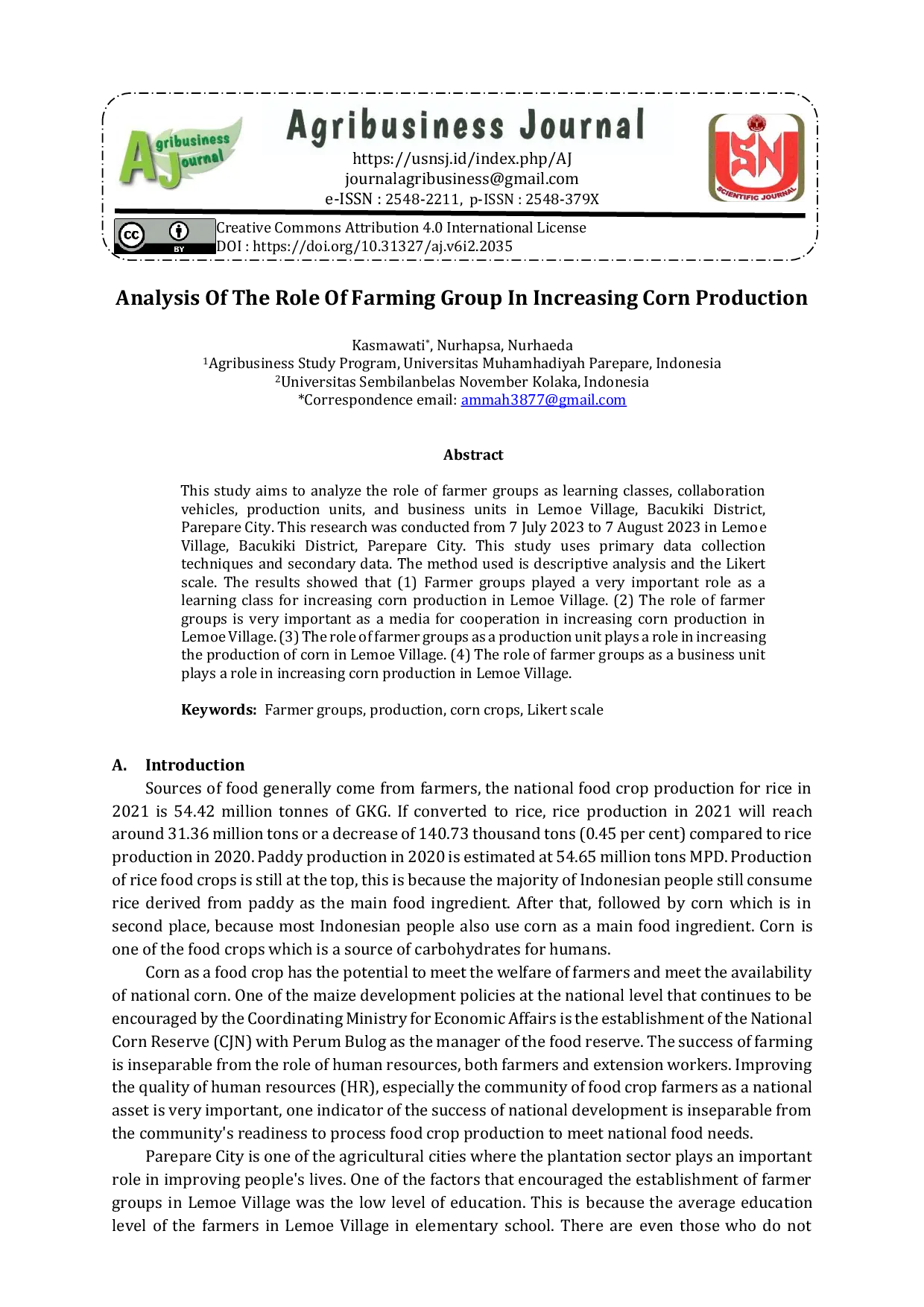 JURIS Analysis Of The Role Of Farming Group In Increasing Corn Production