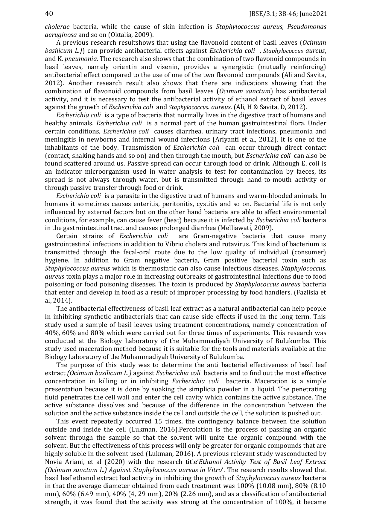 JURIS Anti Bacterial Effectiveness Test of Basil Leaf Extract Ocimum basilicum L Against Escherichia coli