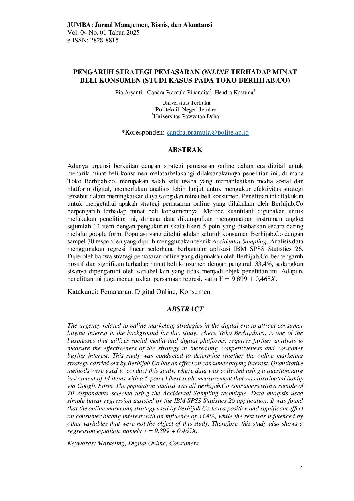 JURIS Pengaruh Strategi Pemasaran Online Terhadap Minat Beli Konsumen Studi Kasus Pada Toko Berhijab Co