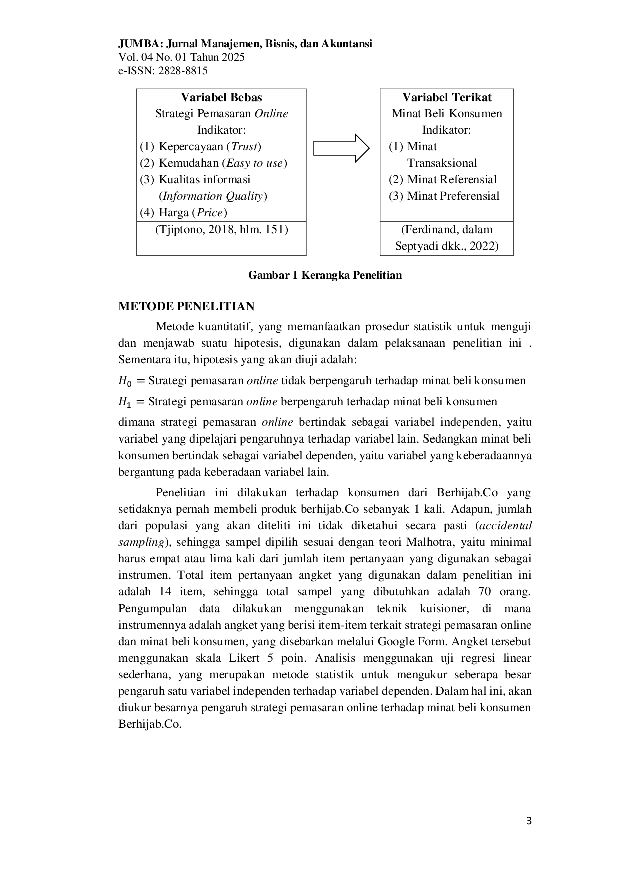 JURIS Pengaruh Strategi Pemasaran Online Terhadap Minat Beli Konsumen Studi Kasus Pada Toko Berhijab Co