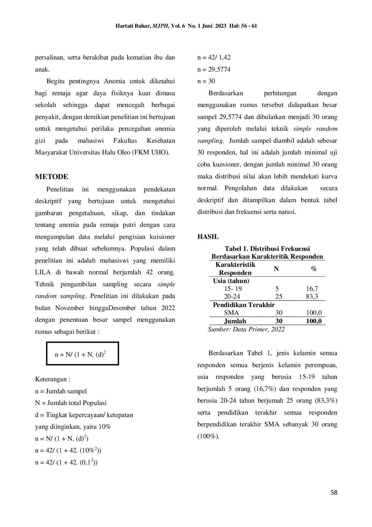 JURIS Behavior of Preventing Nutritional Anemia in Students Who Have Upper Arm Circumference UAC Below Normal