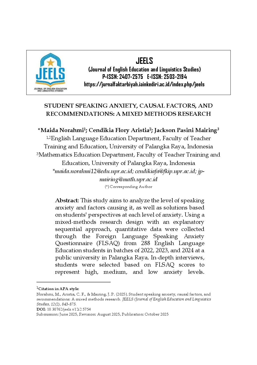 juris Student Speaking Anxiety Causal Factors and Recommendations A Mixed Methods Research