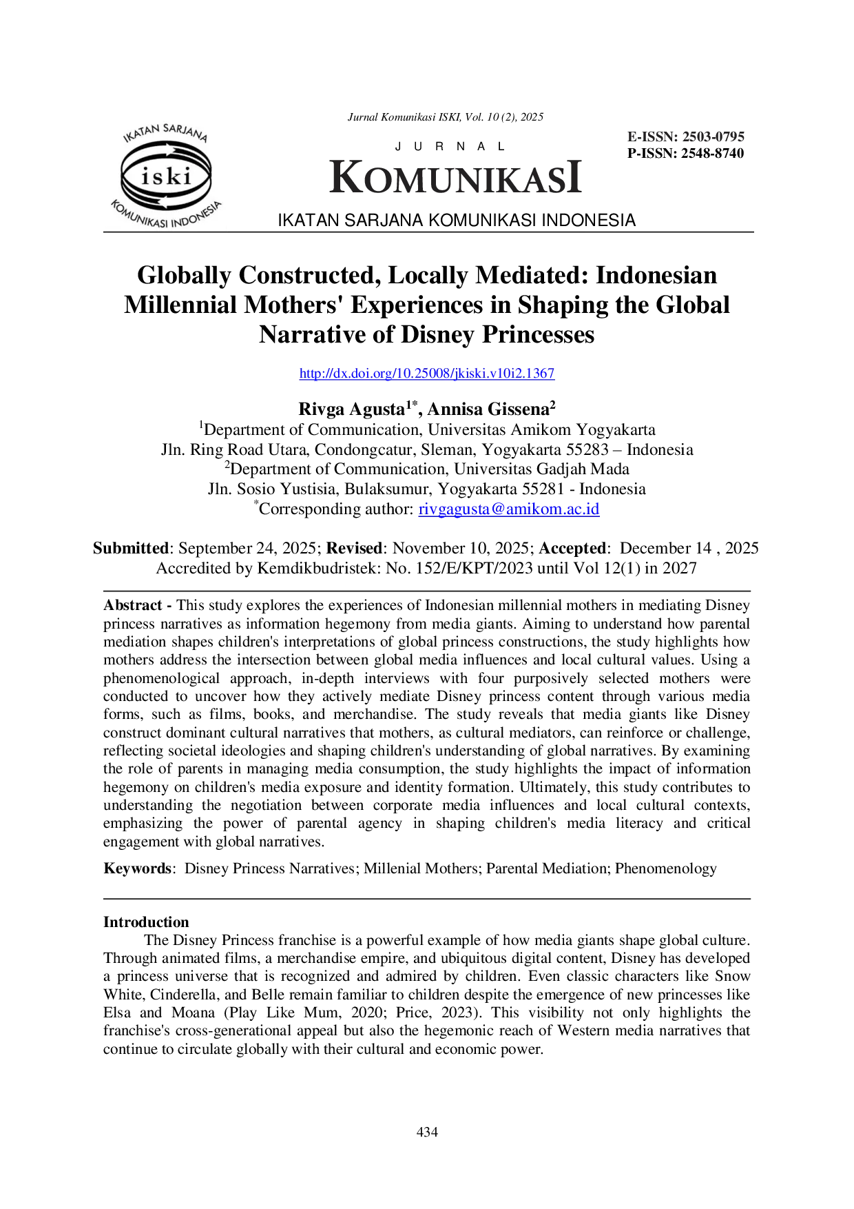 JURIS Globally Constructed Locally Mediated Indonesian Millennial Mothers Experiences in Shaping the Global Narrative of Disney Princesses