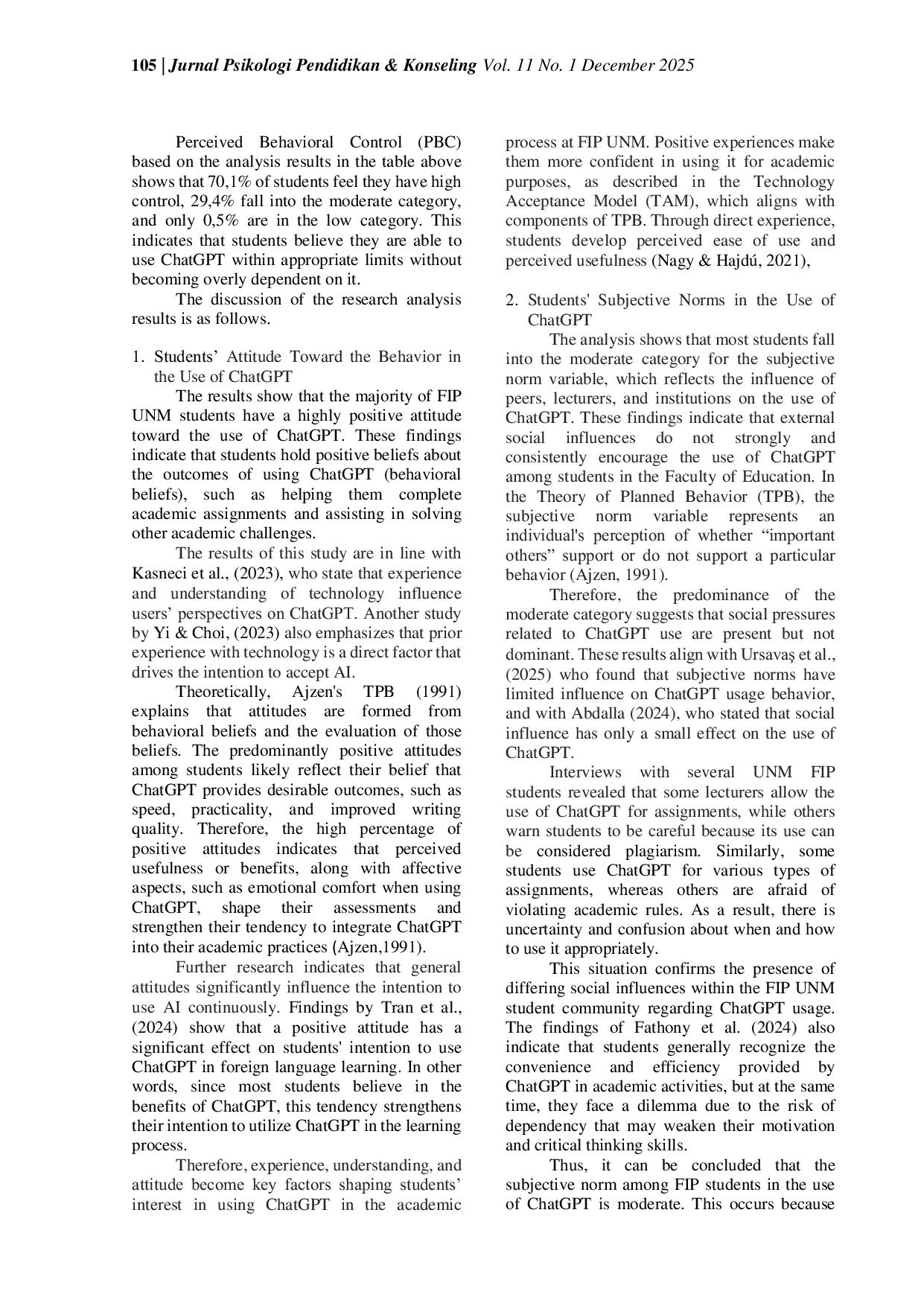 JURIS Theory of planned behavior an analysis of ChatGPT usage behavior among students at Makassar State University