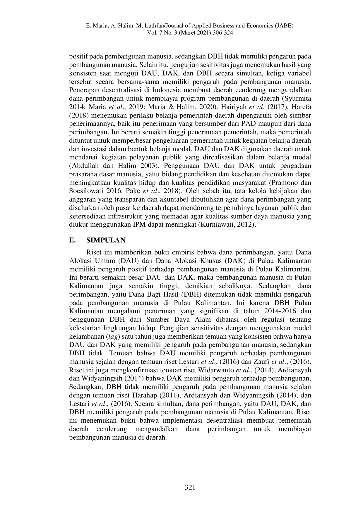 JURIS Dana Perimbangan dan Pembangunan Manusia Sebuah Bukti Pengujian dari Pulau Kalimantan