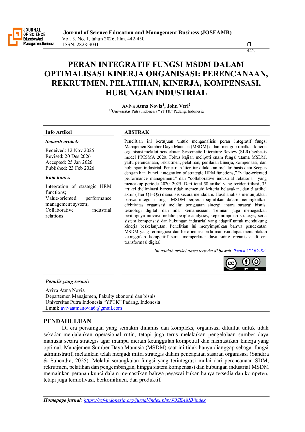 JURIS Peran Integratif Fungsi MSDM dalam Optimalisasi Kinerja Organisasi Perencanaan Rekrutmen Pelatihan Kinerja Kompensasi Hubungan Industrial