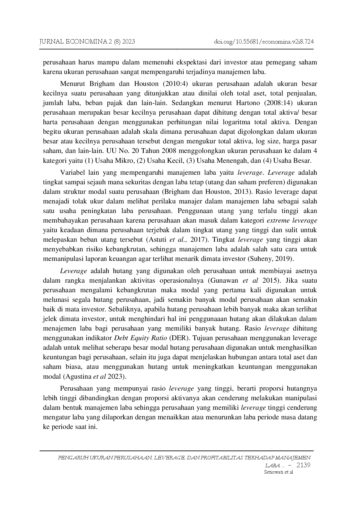 juris Pengaruh Ukuran Perusahaan Leverage Dan Profitabilitas Terhadap Manajemen Laba