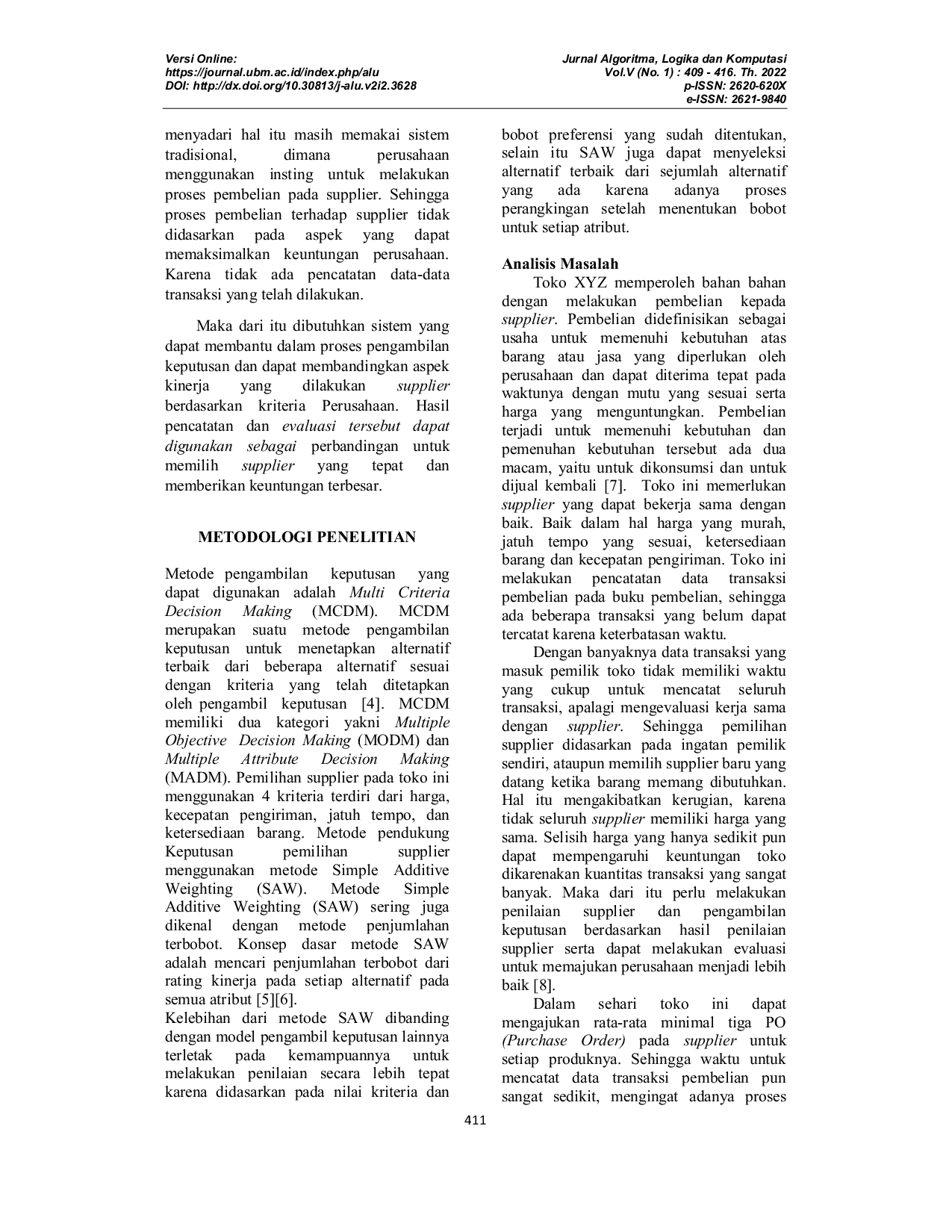 JURIS Decision Support System for Building Material Supplier Selection using Simple Additive Weighting SAW Method