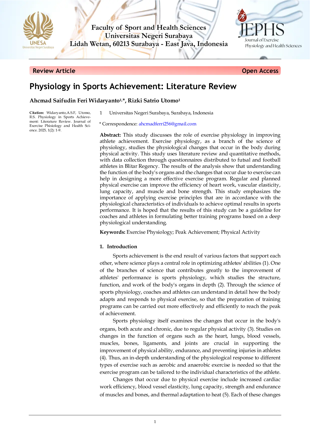 JURIS Physiology In Sports Achievement Literature Review