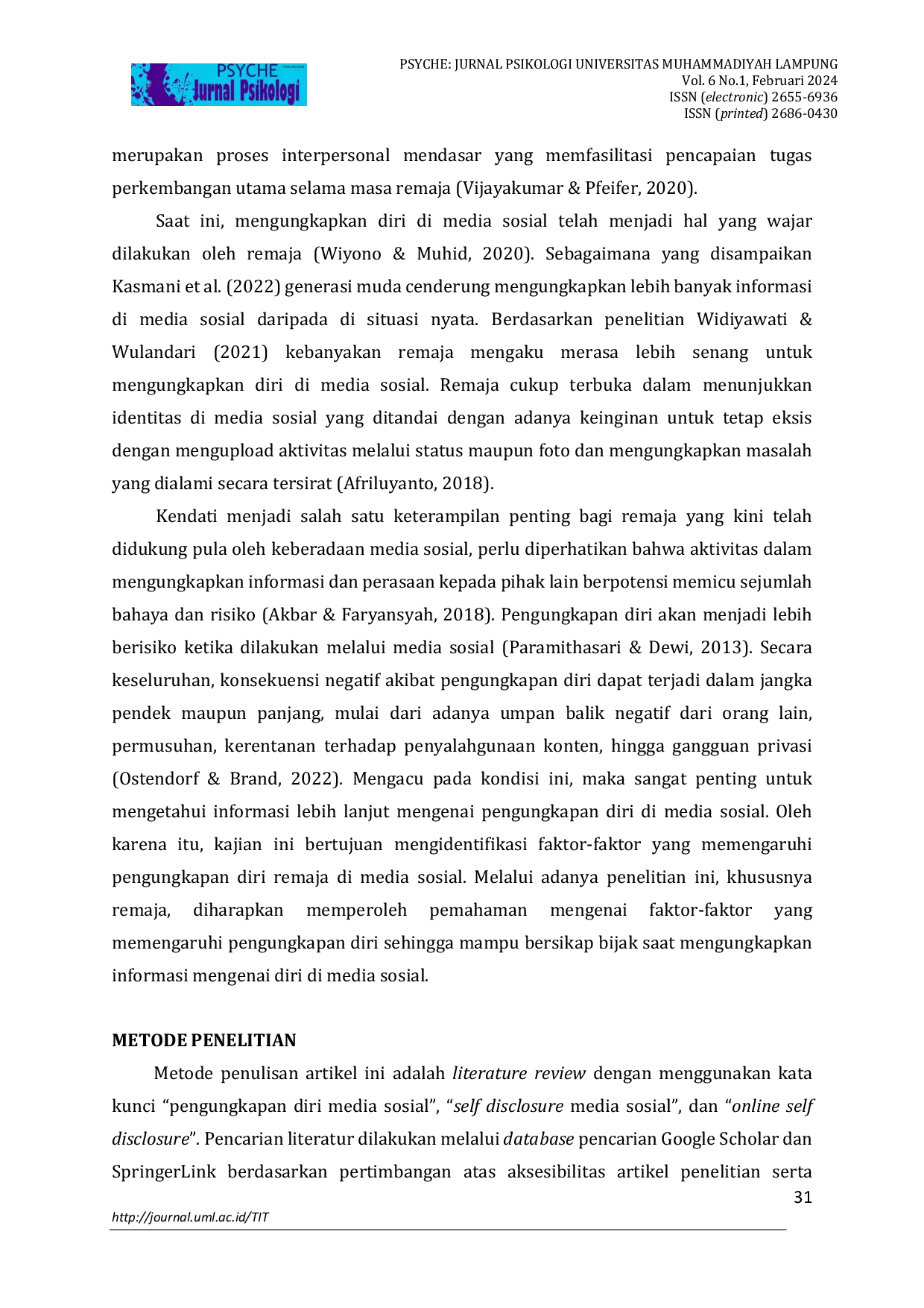 JURIS Faktor Faktor yang Memengaruhi Pengungkapan Diri Remaja di Media Sosial