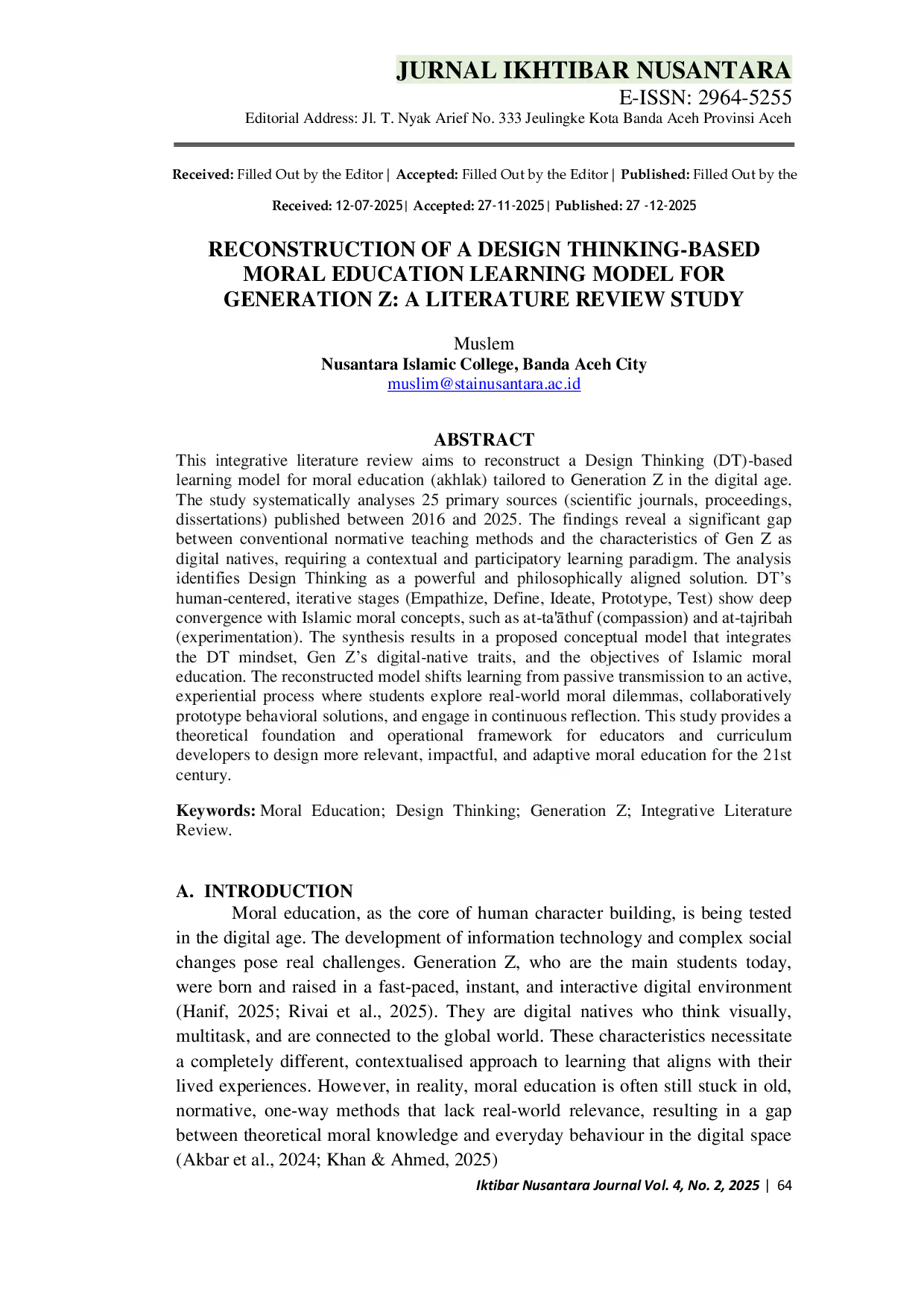 JURIS Reconstruction Of A Design Thinking Based Moral Education Learning Model For Generation Z A Literature Review Study