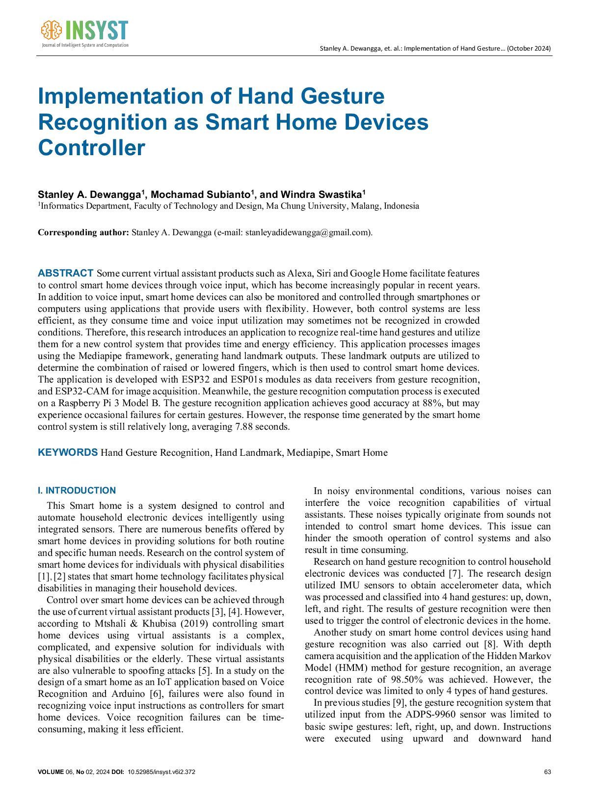 JURIS Implementation of Hand Gesture Recognition as Smart Home Devices Controller