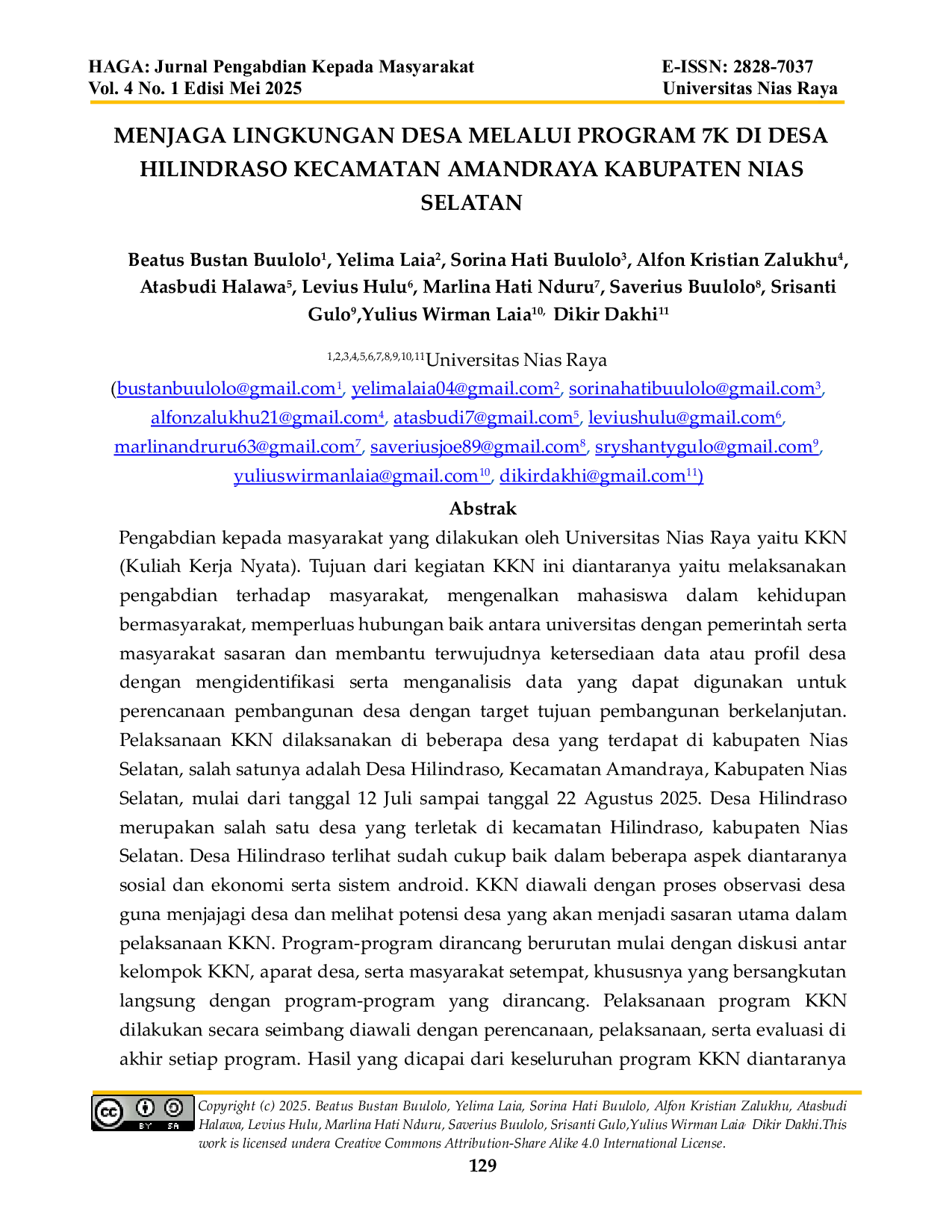 JURIS Menjaga Lingkungan Desa Melalui Program 7K di Desa Hilindraso Kecamatan Amandraya Kabupaten Nias Selatan