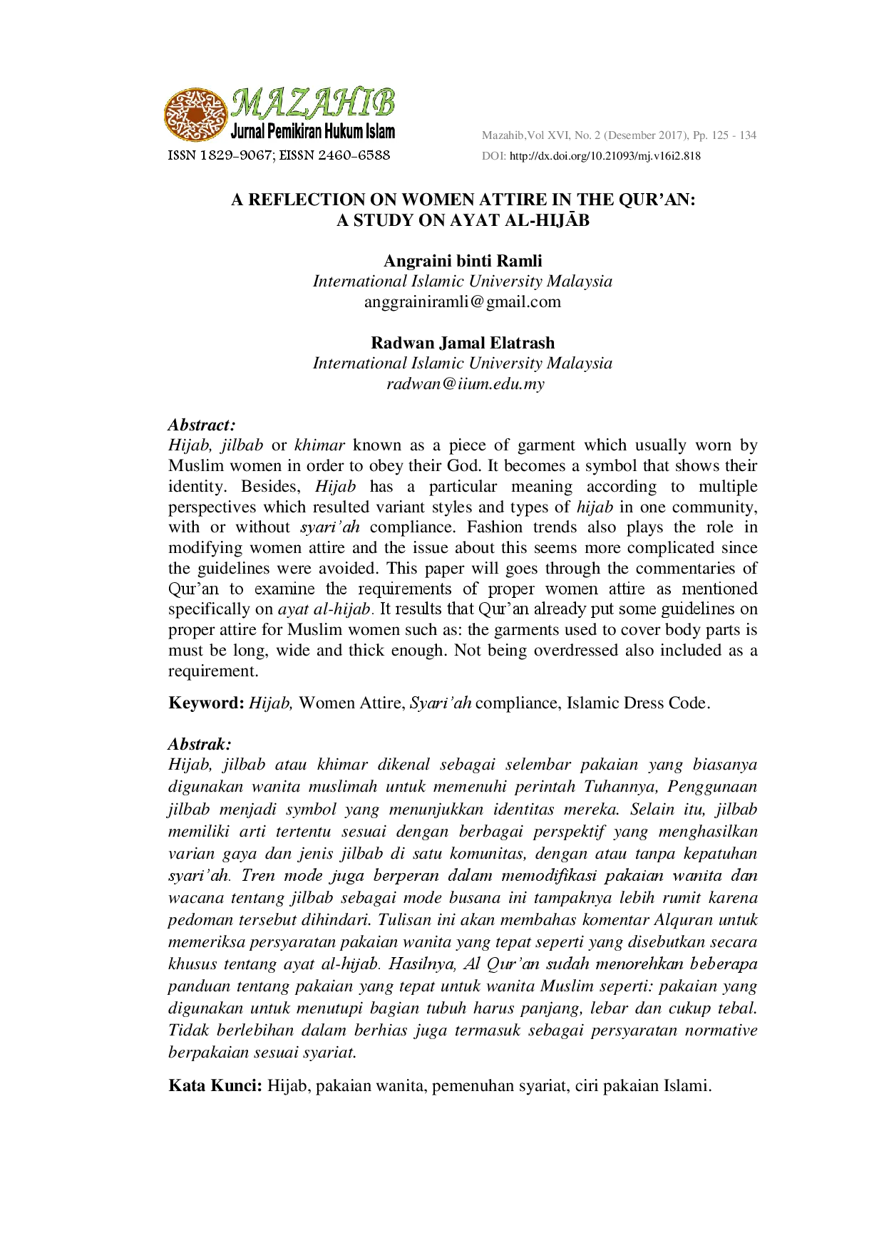 juris A Reflection on Women Attire in The Quran A Study On Ayat Al HijAb