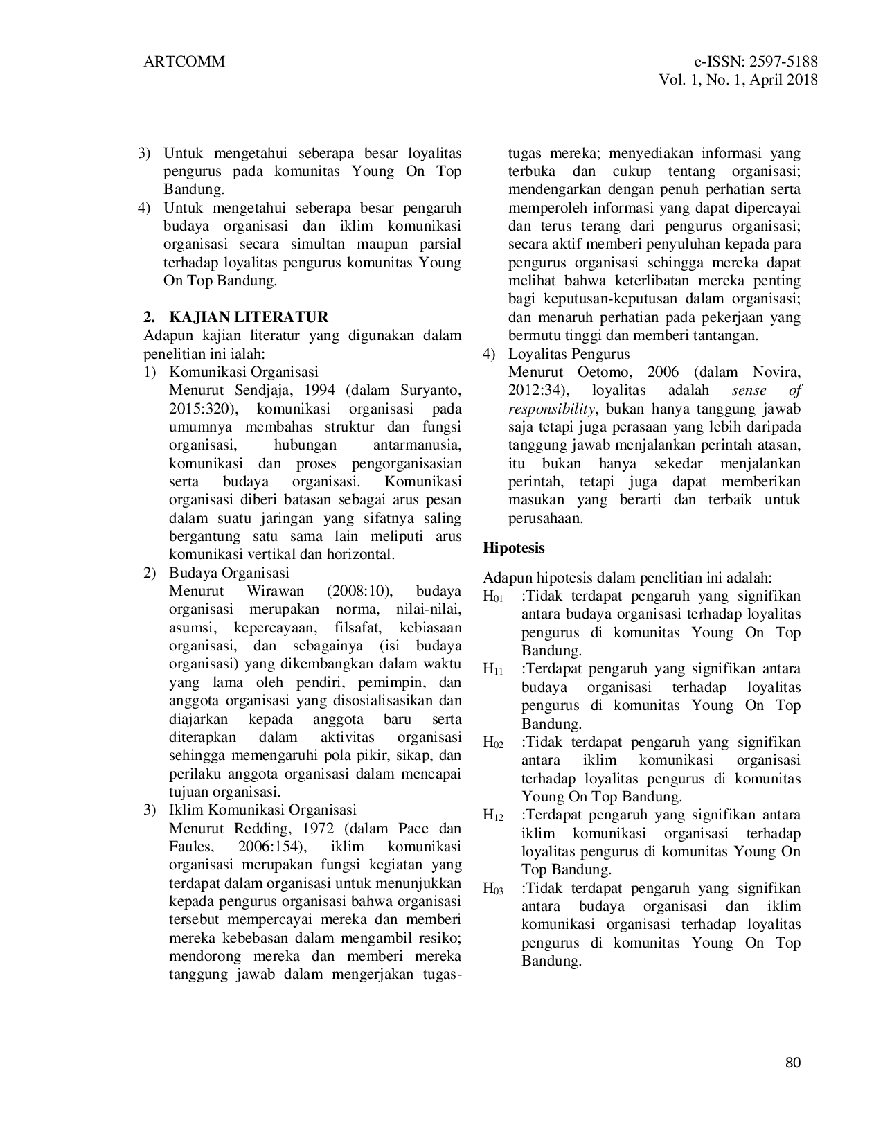JURIS Pengaruh Budaya Organisasi Dan Iklim Komunikasi Organisasi Terhadap Loyalitas Pengurus Studi Kuantitatif Pada Komunitas Young On Top Bandung