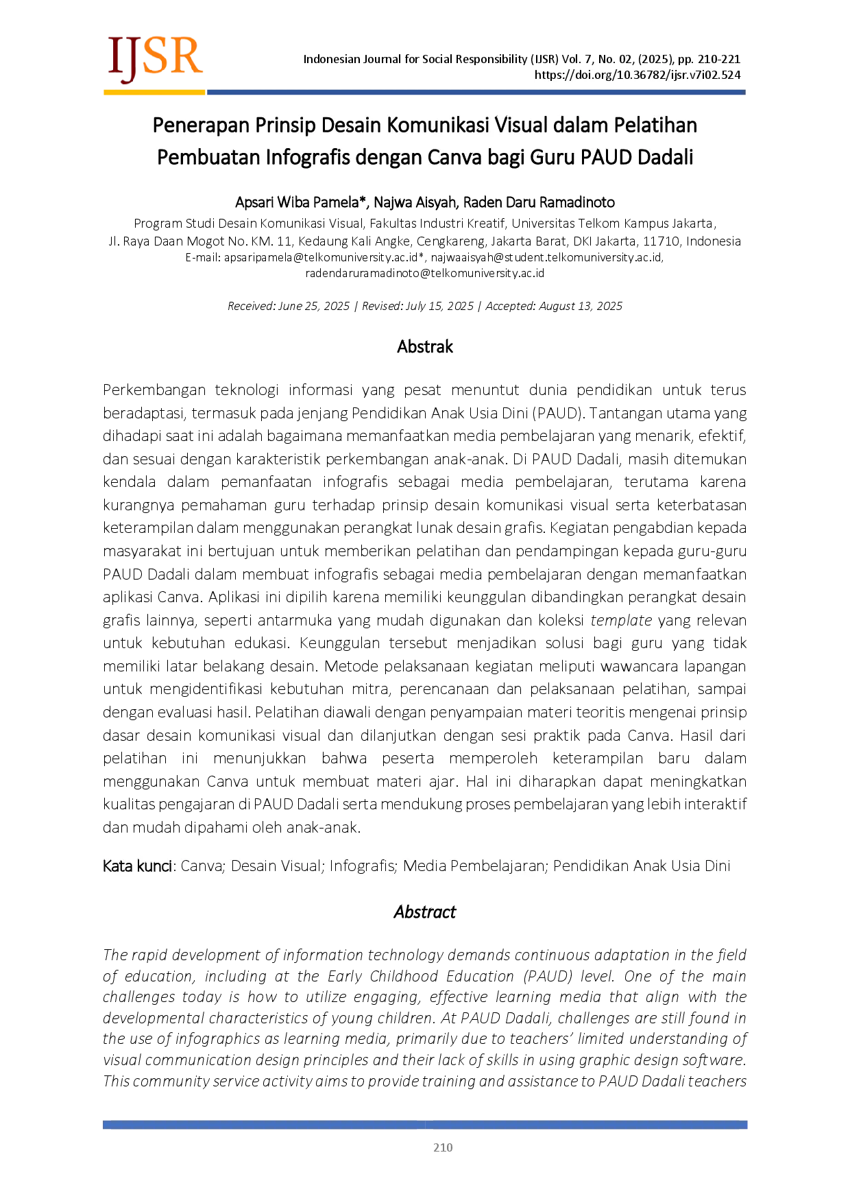 juris Penerapan Prinsip Desain Komunikasi Visual dalam Pelatihan Pembuatan Infografis dengan Canva bagi Guru PAUD Dadali