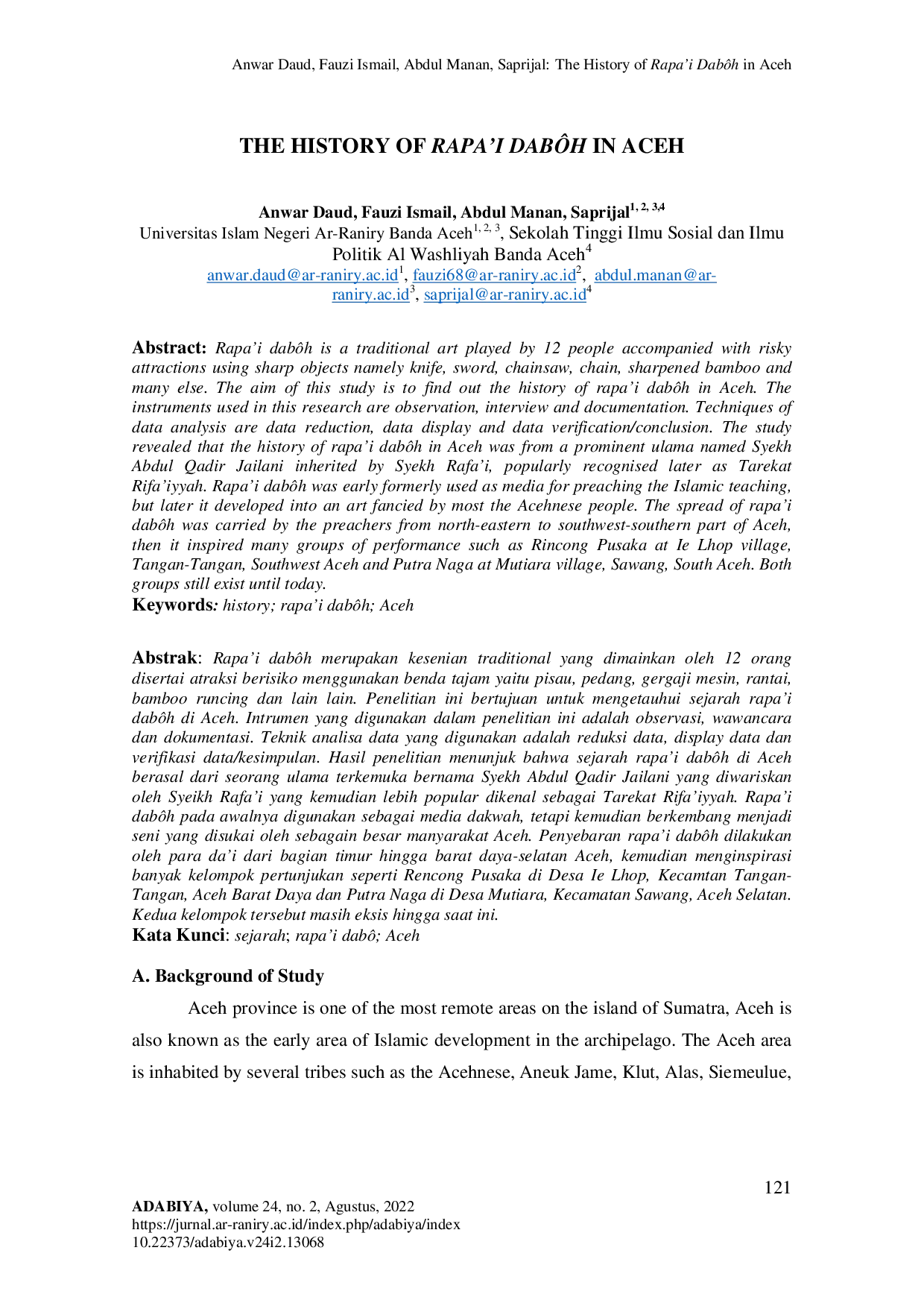 JURIS The History of Rapa i Dab h in Aceh