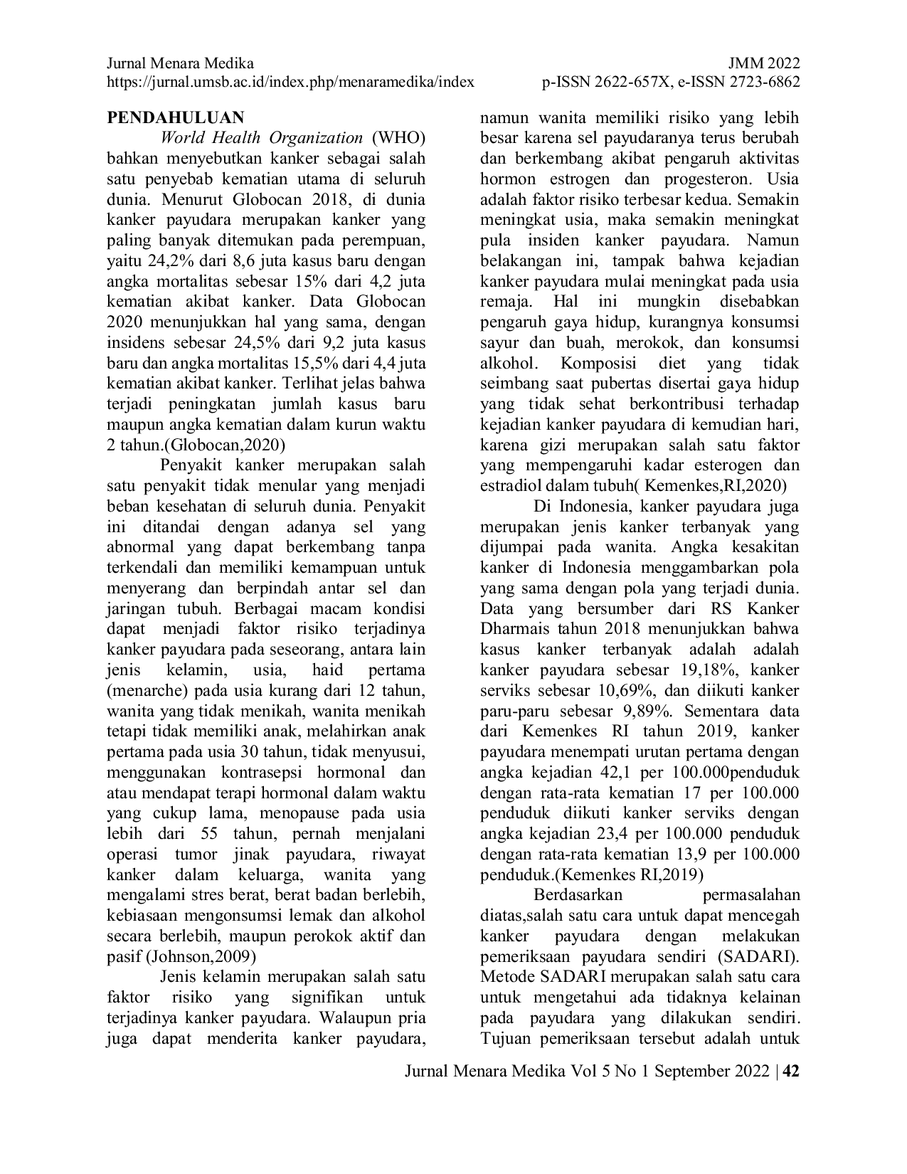 JURIS Pengaruh Edukasi Kesehatan Terhadap Pengetahuan Remaja Putri Tentang Pemeriksaan Payudara Sendiri SADARI