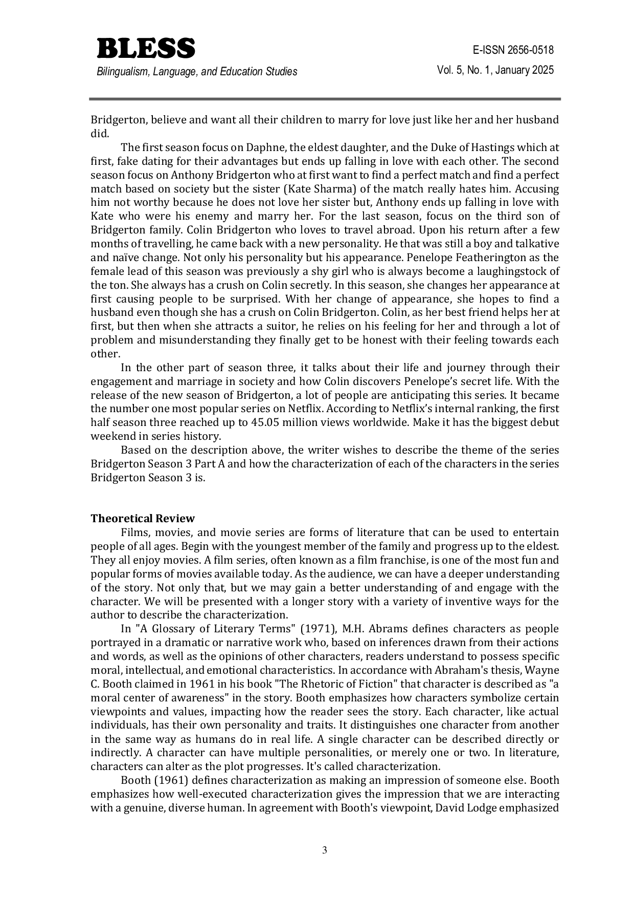 JURIS An Analysis of Characterization and Theme in The Netflix Series Bridgerton Season Three Part A