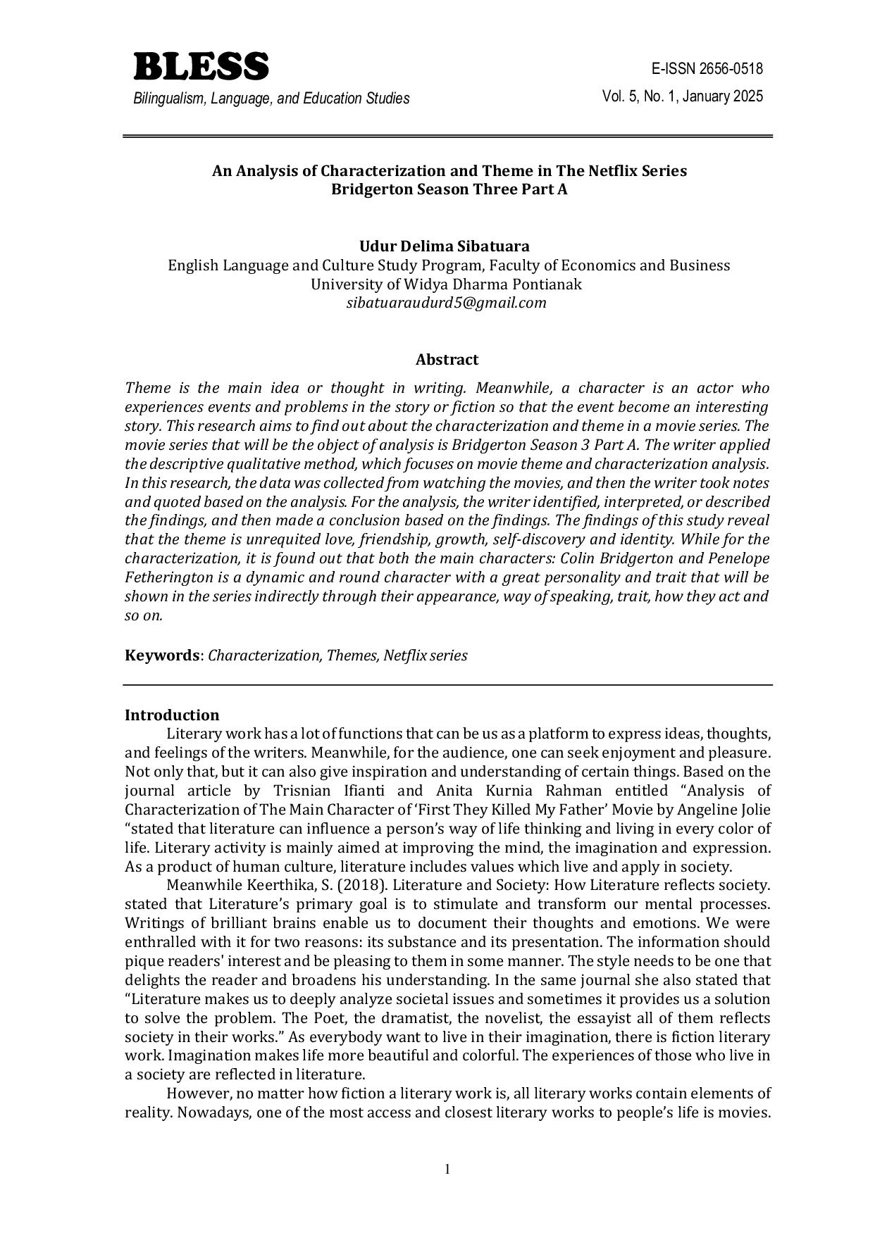 JURIS An Analysis of Characterization and Theme in The Netflix Series Bridgerton Season Three Part A