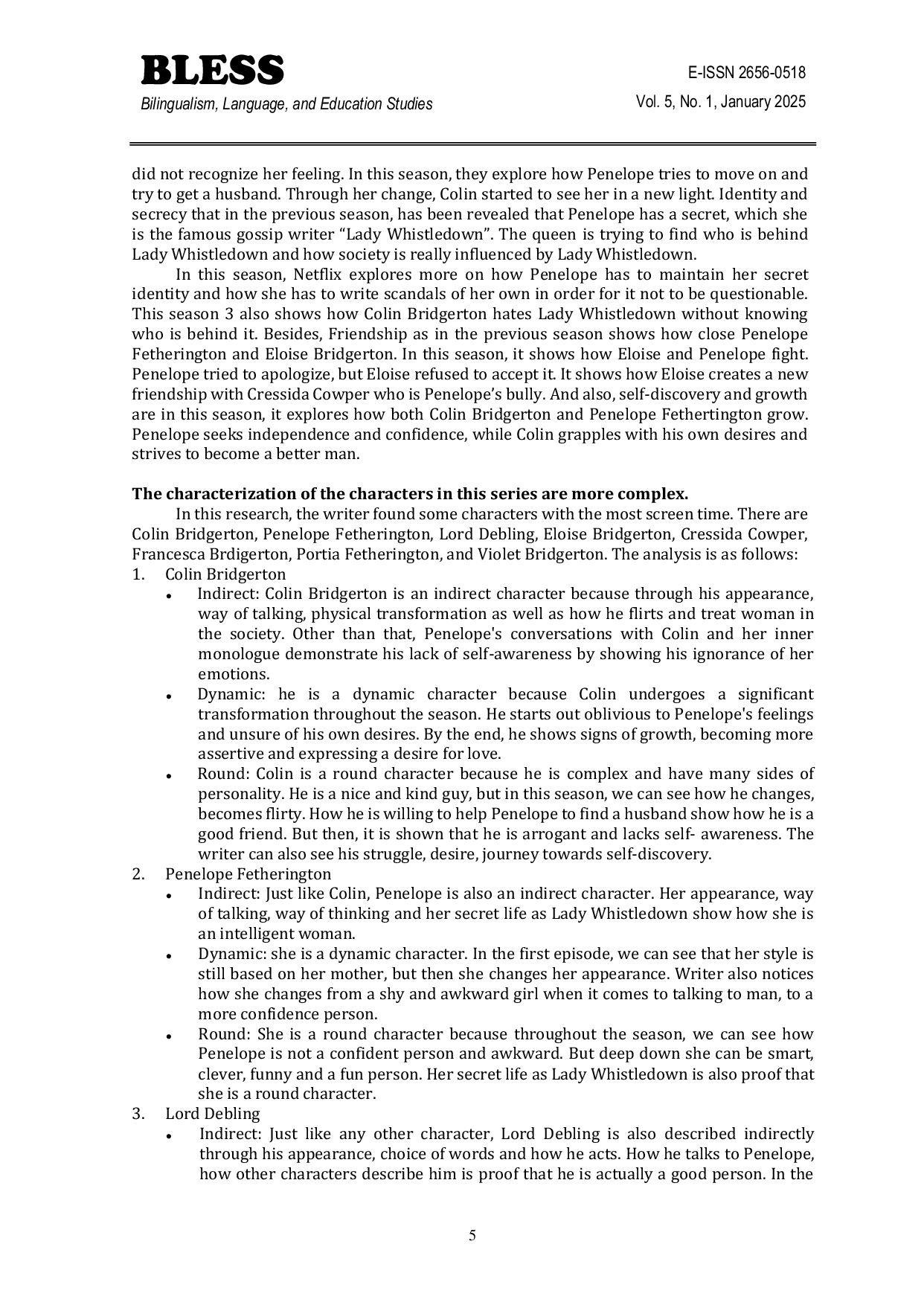 JURIS An Analysis of Characterization and Theme in The Netflix Series Bridgerton Season Three Part A