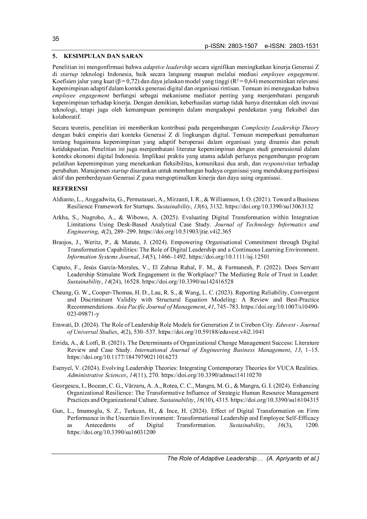 JURIS The Role of Adaptive Leadership in Enhancing Generation Z Employee Performance within Technology Startups