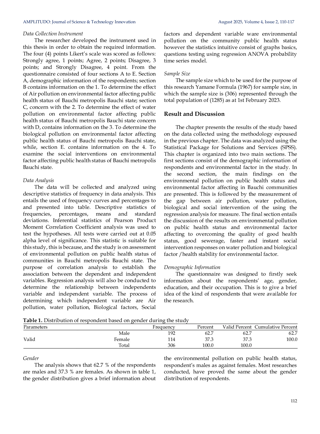 JURIS Assessment of Environmental Pollution on Public Health Status of Communities in Bauchi Metropolis Bauchi State