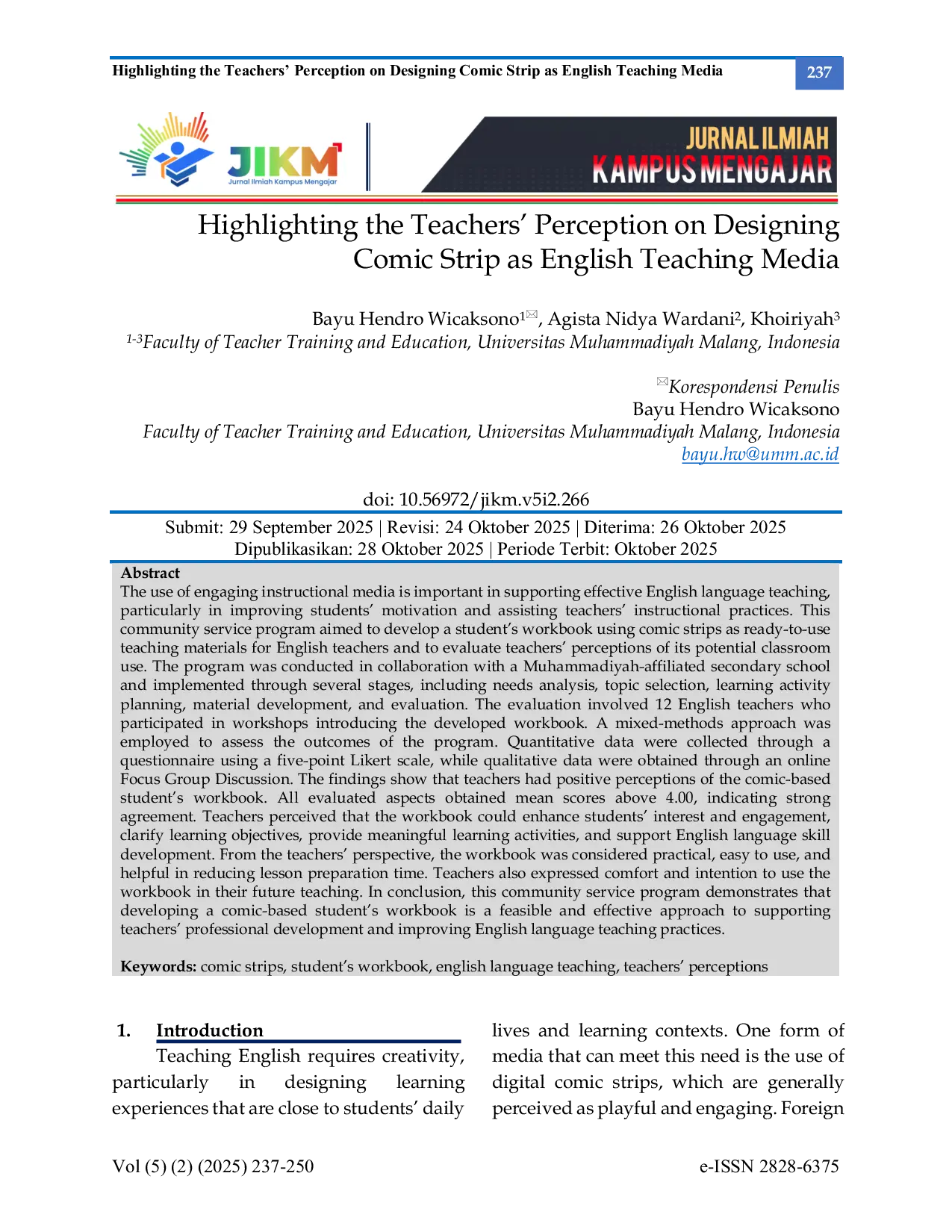 JURIS Highlighting the Teachers Perception on Designing Comic Strip as English Teaching Media