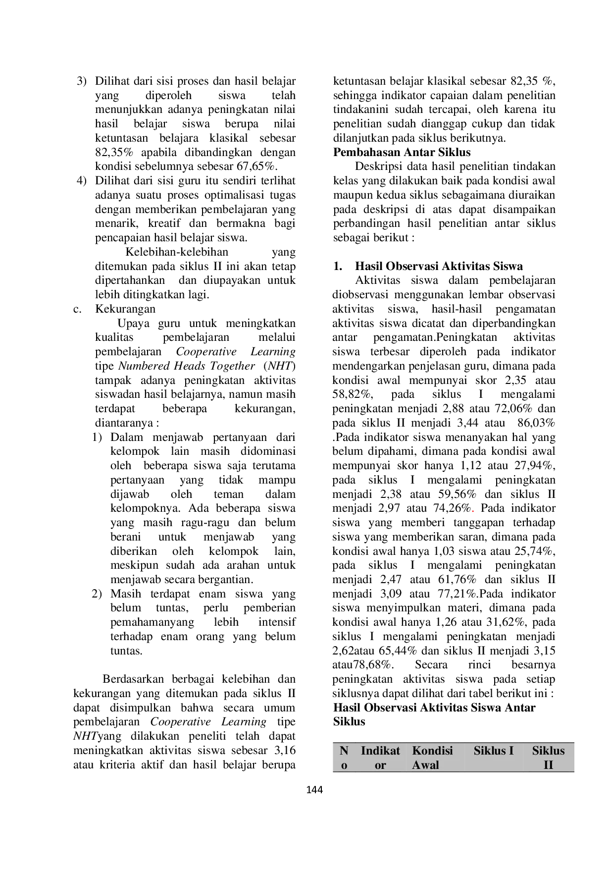 JURIS Penggunaan Model Pembelajaran Kooperatif Tipe Numbered Heads Together NHT untuk Meningkatkan Hasil Belajar dan Aktivitas Siswa pada Materi Persamaan Garis Lurus pada Siswa Kelas VIII G SMP Negeri 1