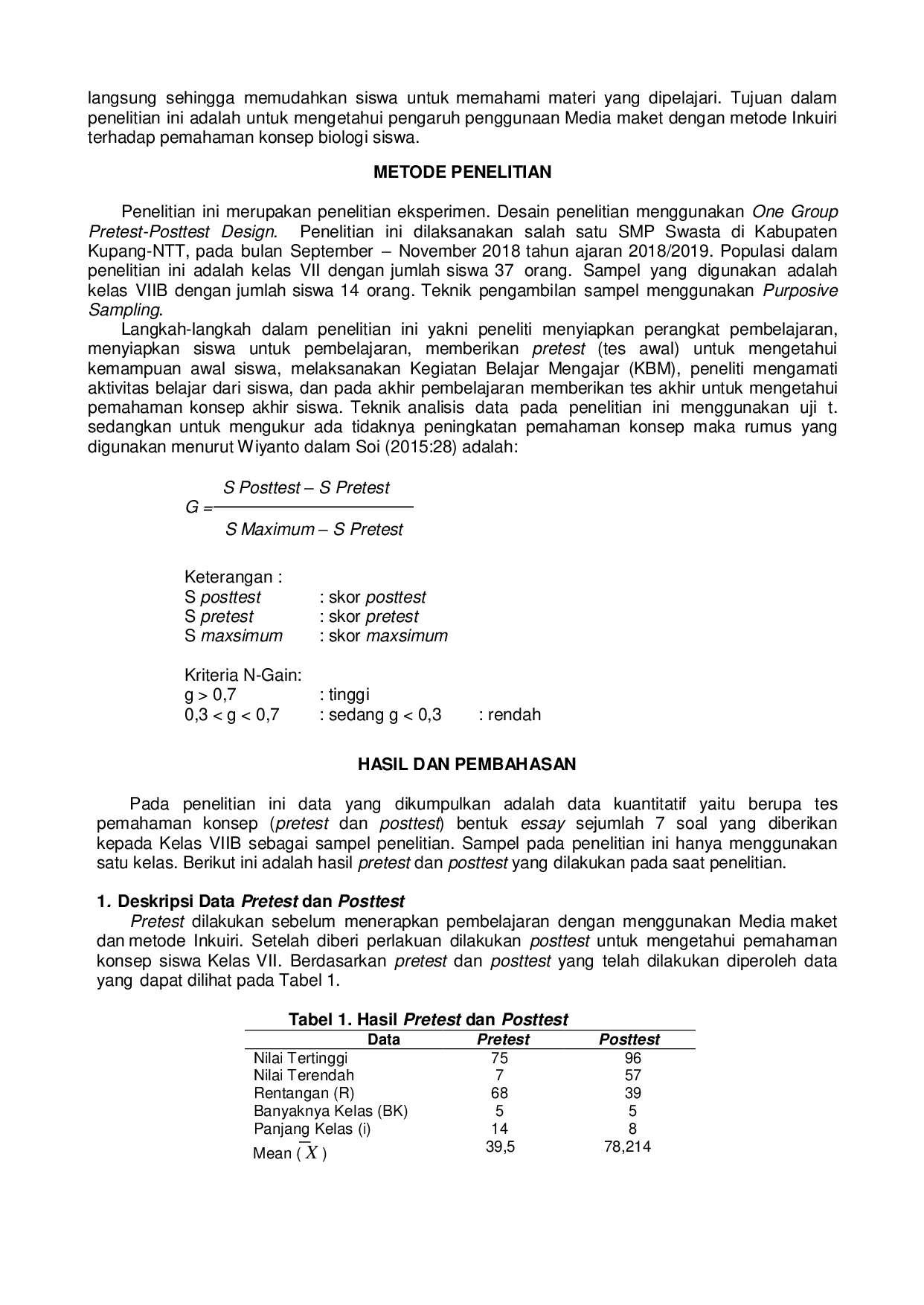 JURIS Pengaruh penggunaan media maket dengan metode inkuiri terhadap pemahaman konsep siswa di smps advent nusra noelbaki tahun ajaran 2018 2019