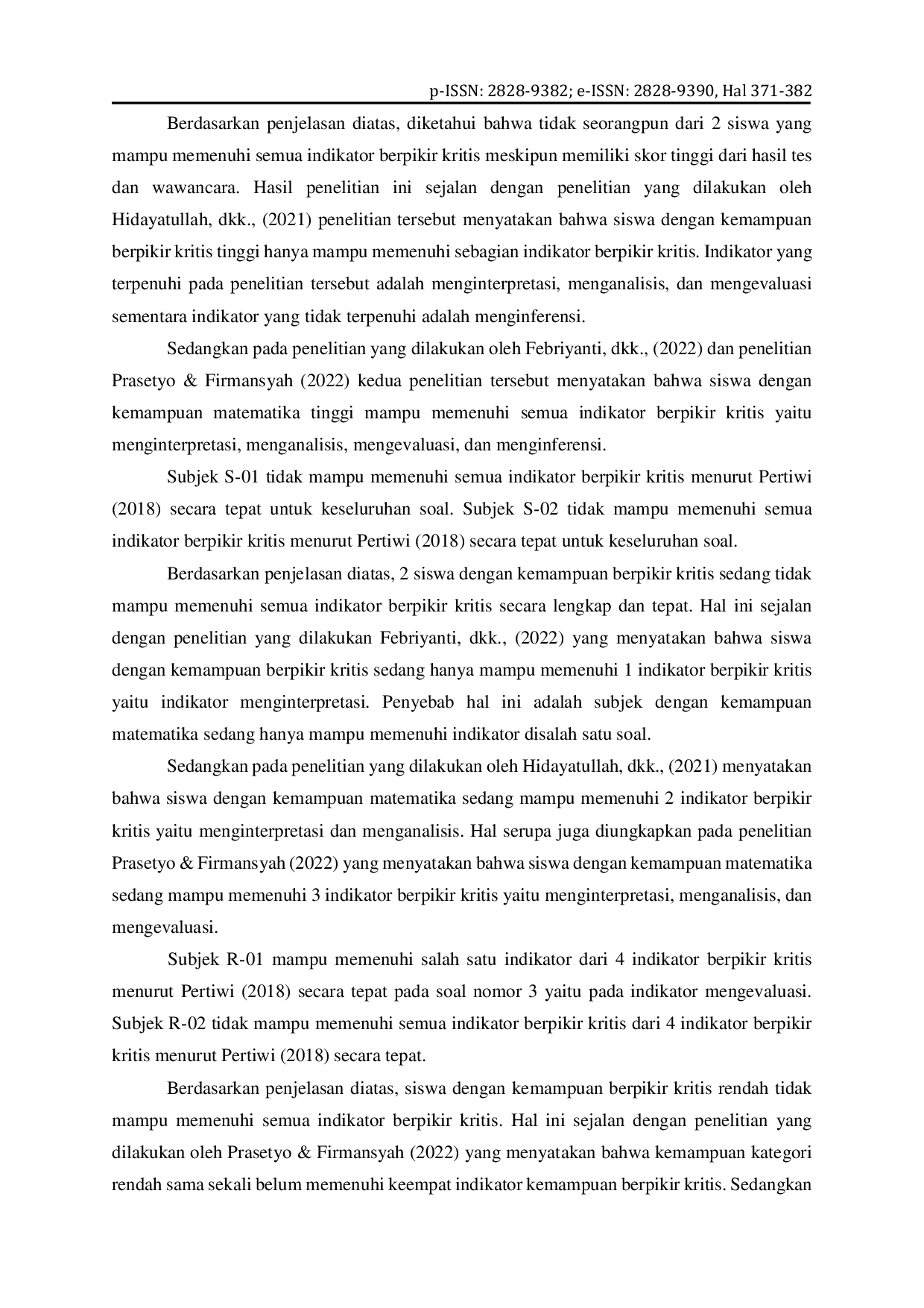 JURIS Analisis Kemampuan Berpikir Kritis Matematis Siswa Berdasarkan Soal Berbasis TIMSS