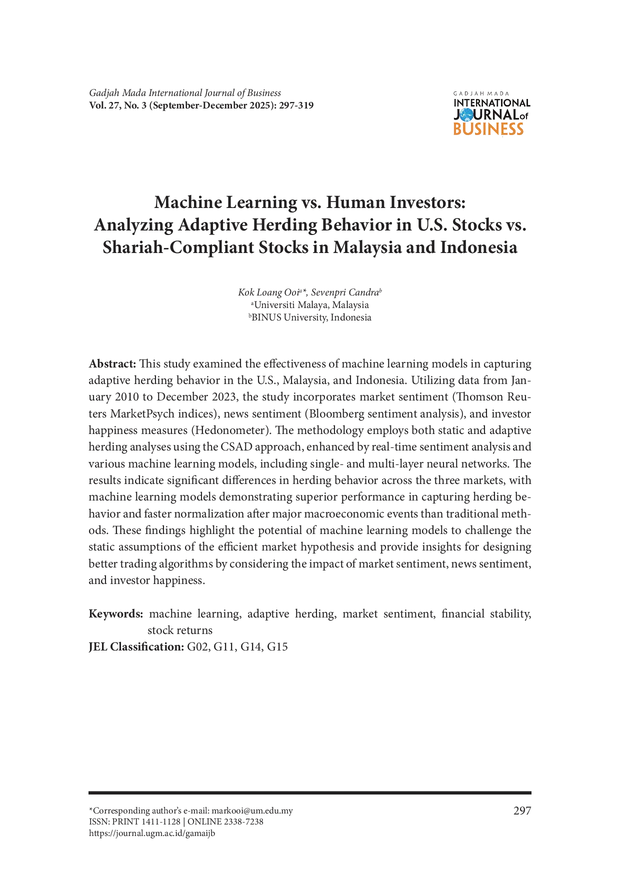 juris Machine Learning vs Human Investors Analyzing Adaptive Herding Behavior in U S Stocks vs Shariah Compliant Stocks in Malaysia and Indonesia
